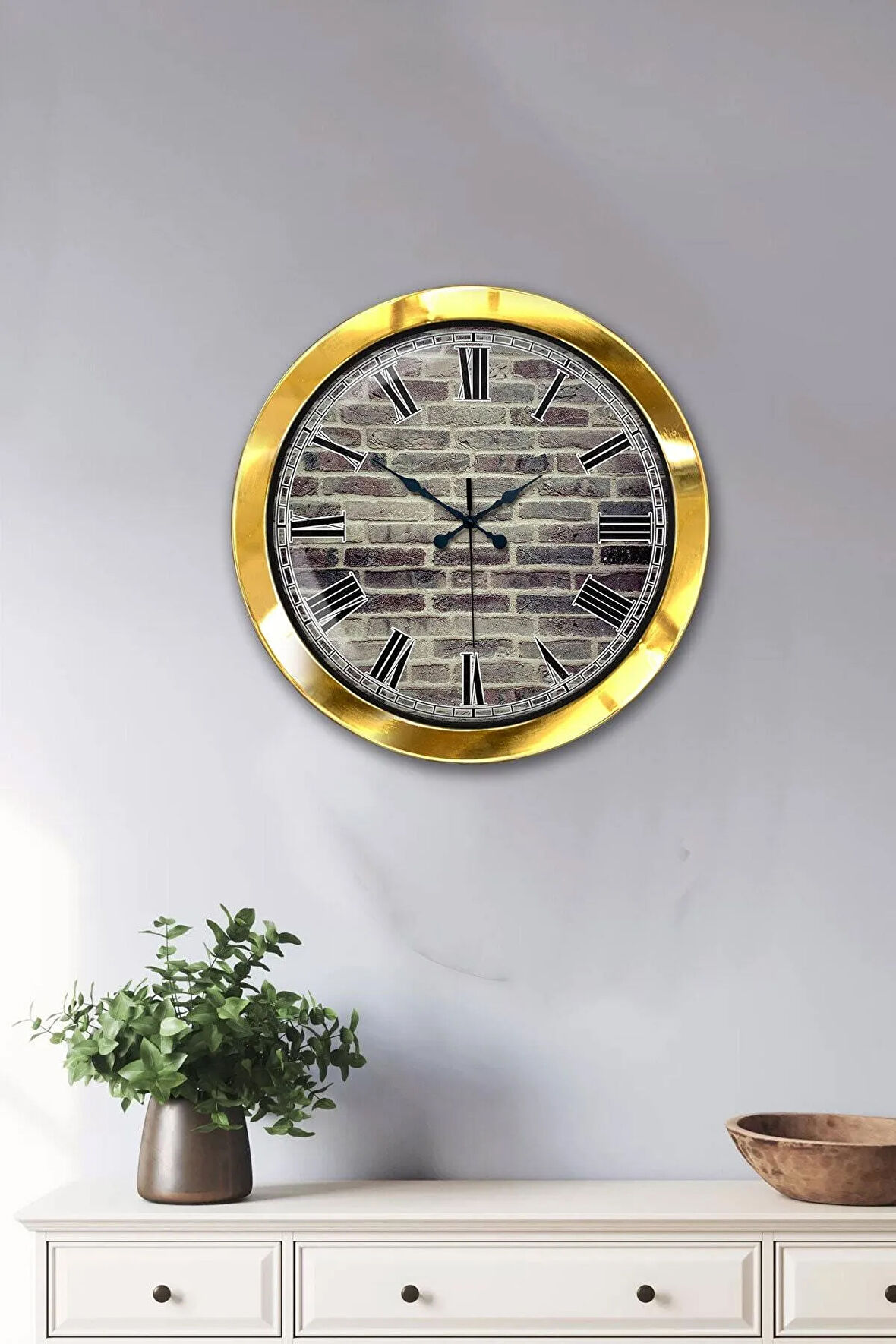 36 Cm Gold Metal Taş Duvar Duvar Saati