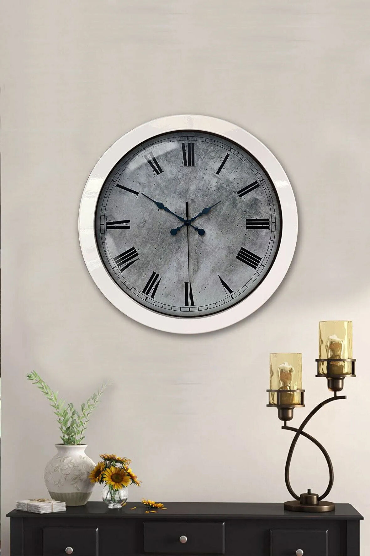 Hediyelik 36 Cm Beyaz Metal Kreter Duvar Saati