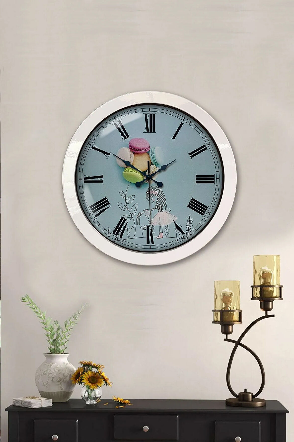 Hediyelik 36 Cm Beyaz Metal Makaron Duvar Saati