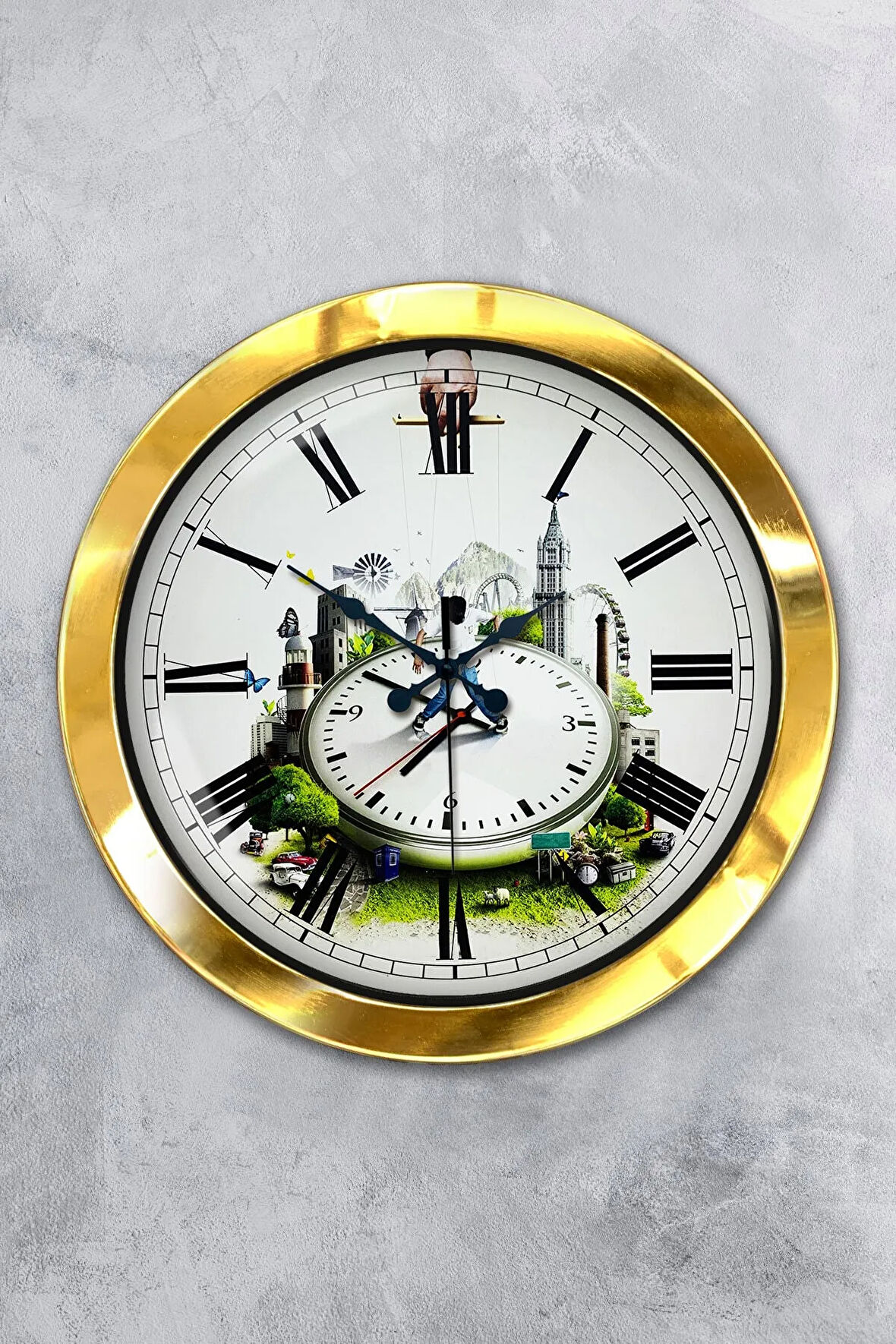 Hediyelik 36 Cm Gold Metal Dekoratif Duvar Saati