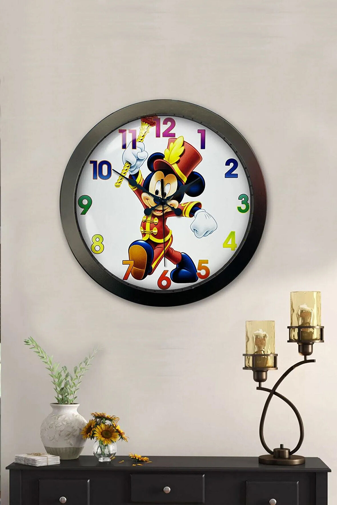 36 Cm Siyah Metal Çizgi Film Duvar Saati