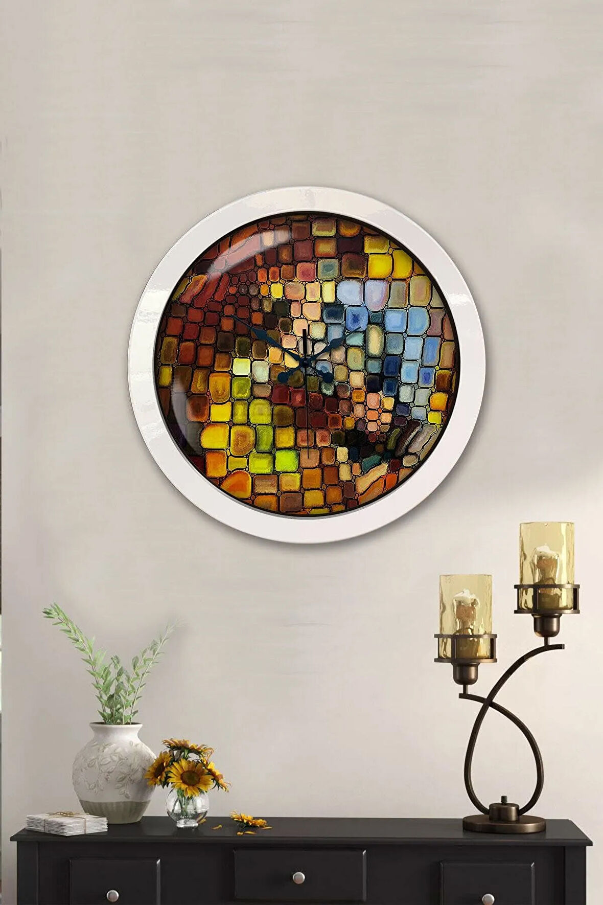 Hediyelik 36 Cm Beyaz Metal Rengarenk Duvar Saati