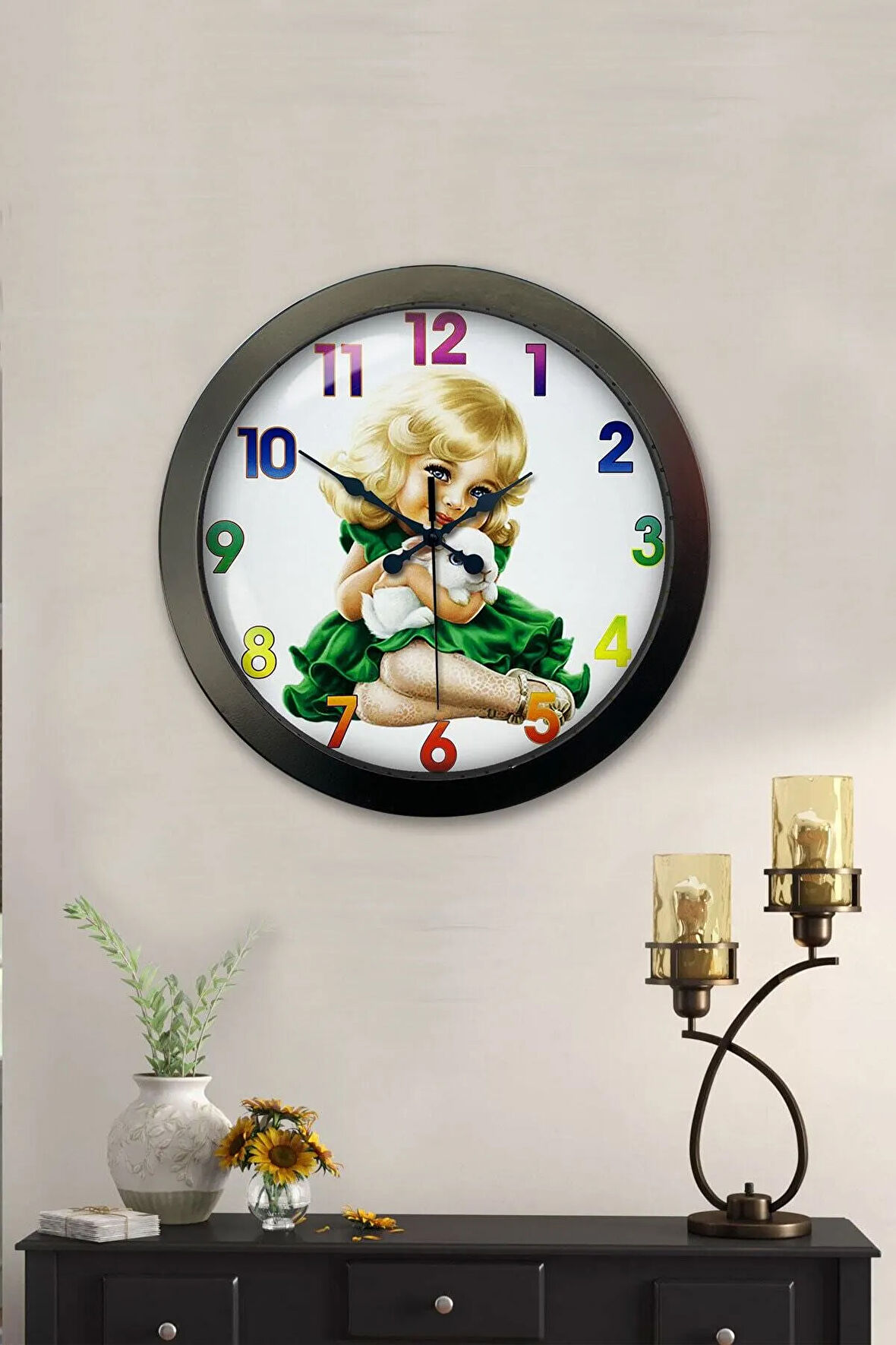 Hediyelik 36 Cm Siyah Metal Çocuk Duvar Saati