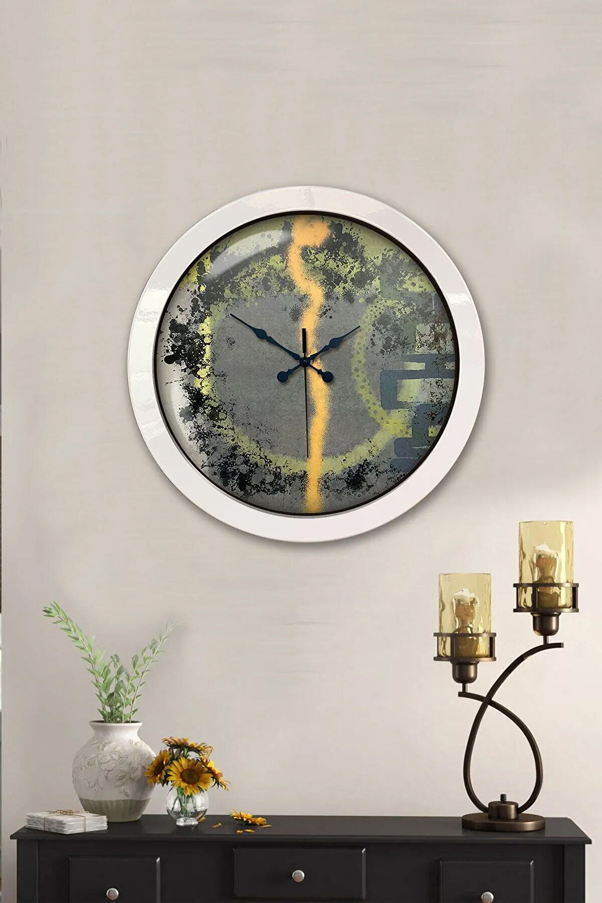 36 Cm Beyaz Metal Modern Çizgi Duvar Saati