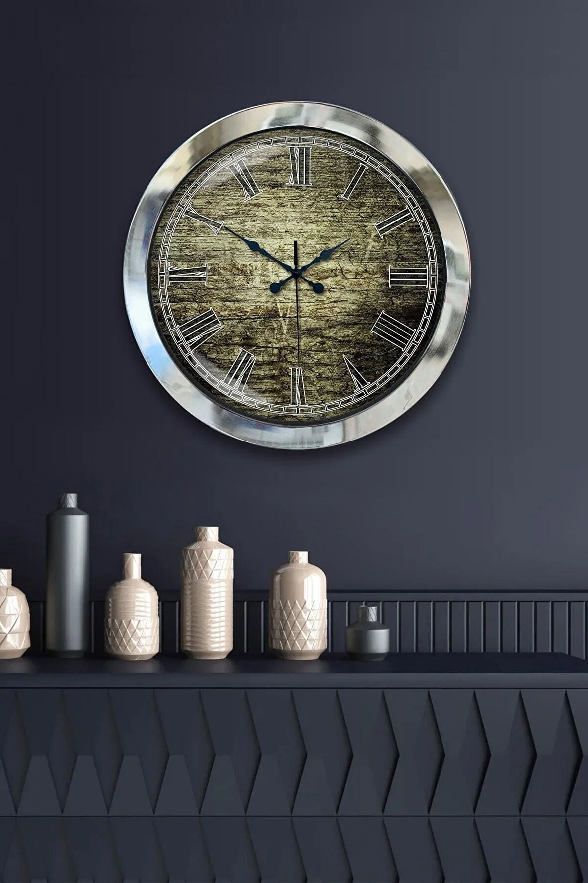 Hediyelik 36 Cm Krom Metal Eskitme Duvar Saati