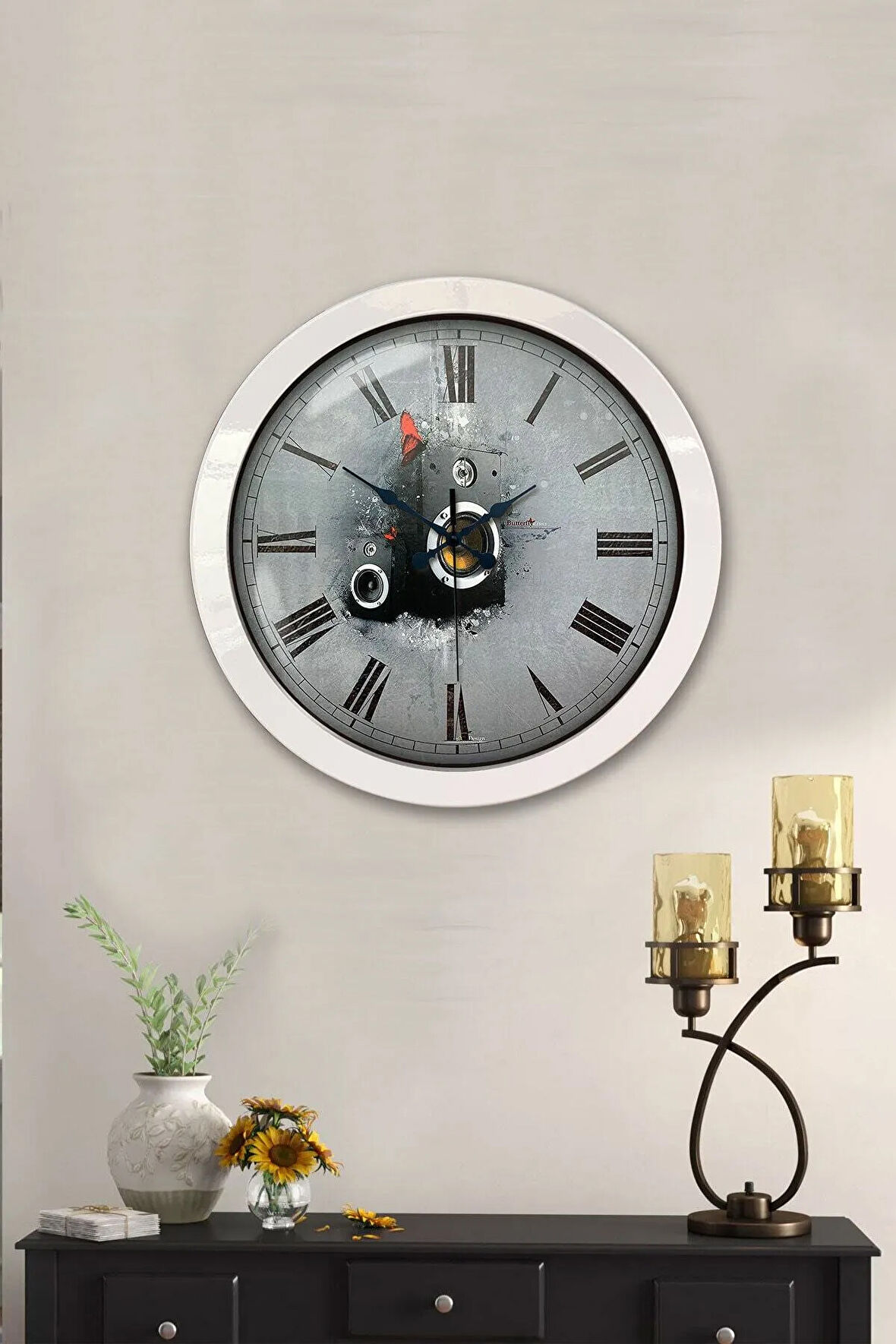 Hediyelik 36 Cm Beyaz Metal Music Duvar Saati