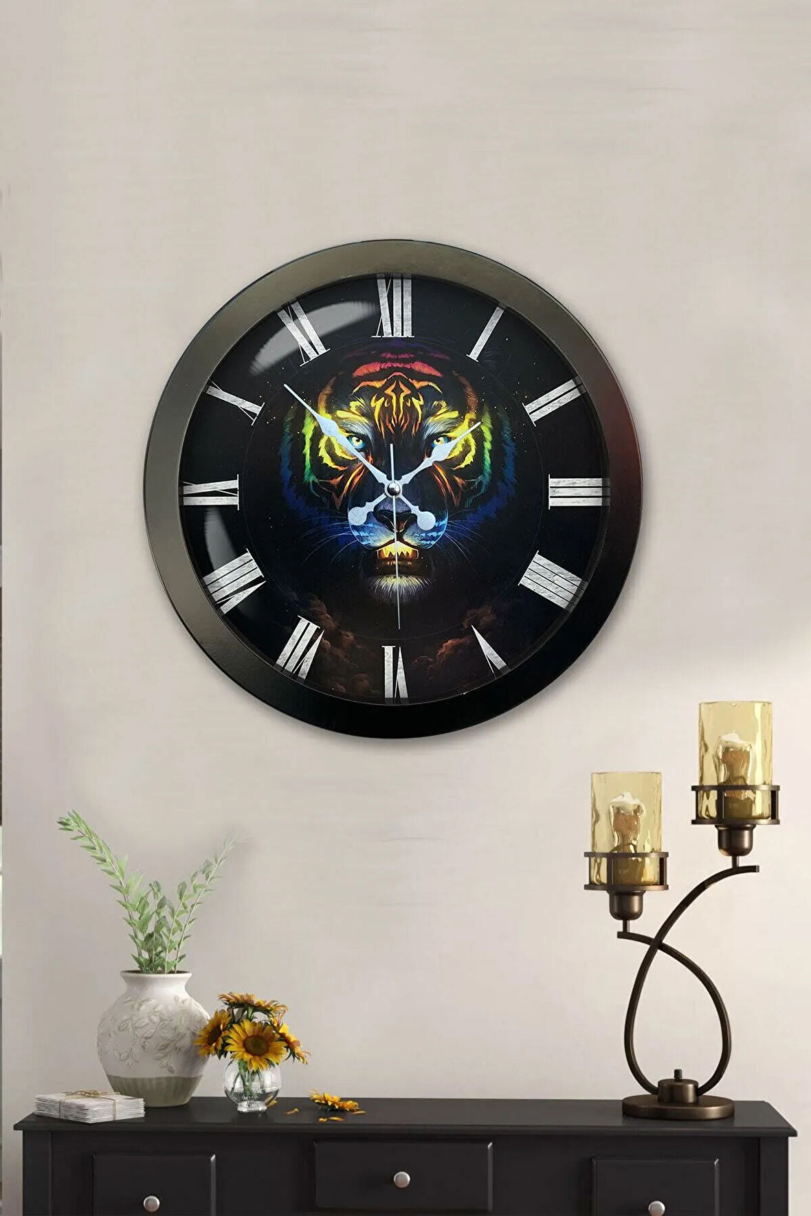 Hediyelik 36 Cm Siyah Metal Hayvanlar Duvar Saati