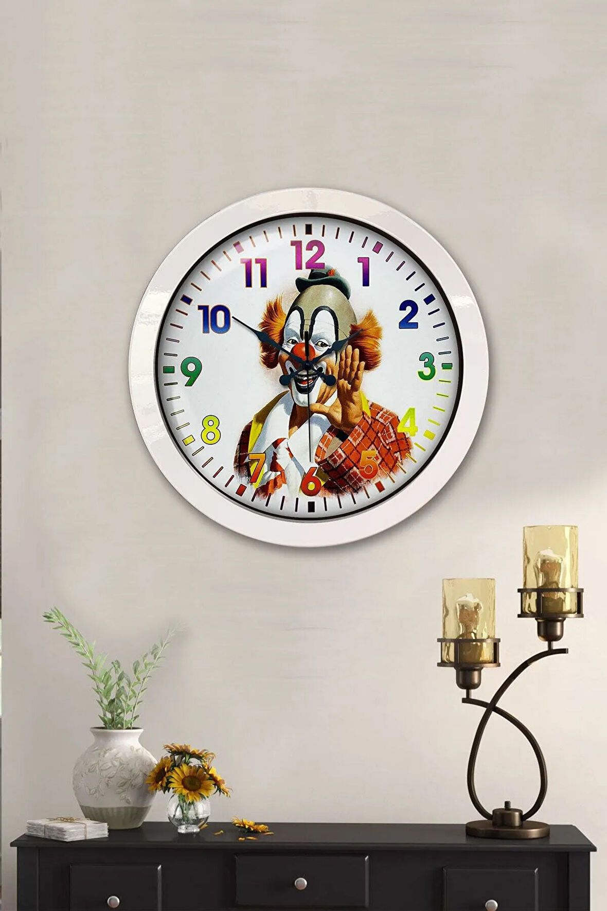 Hediyelik 36 Cm Beyaz Metal Palyaço Duvar Saati