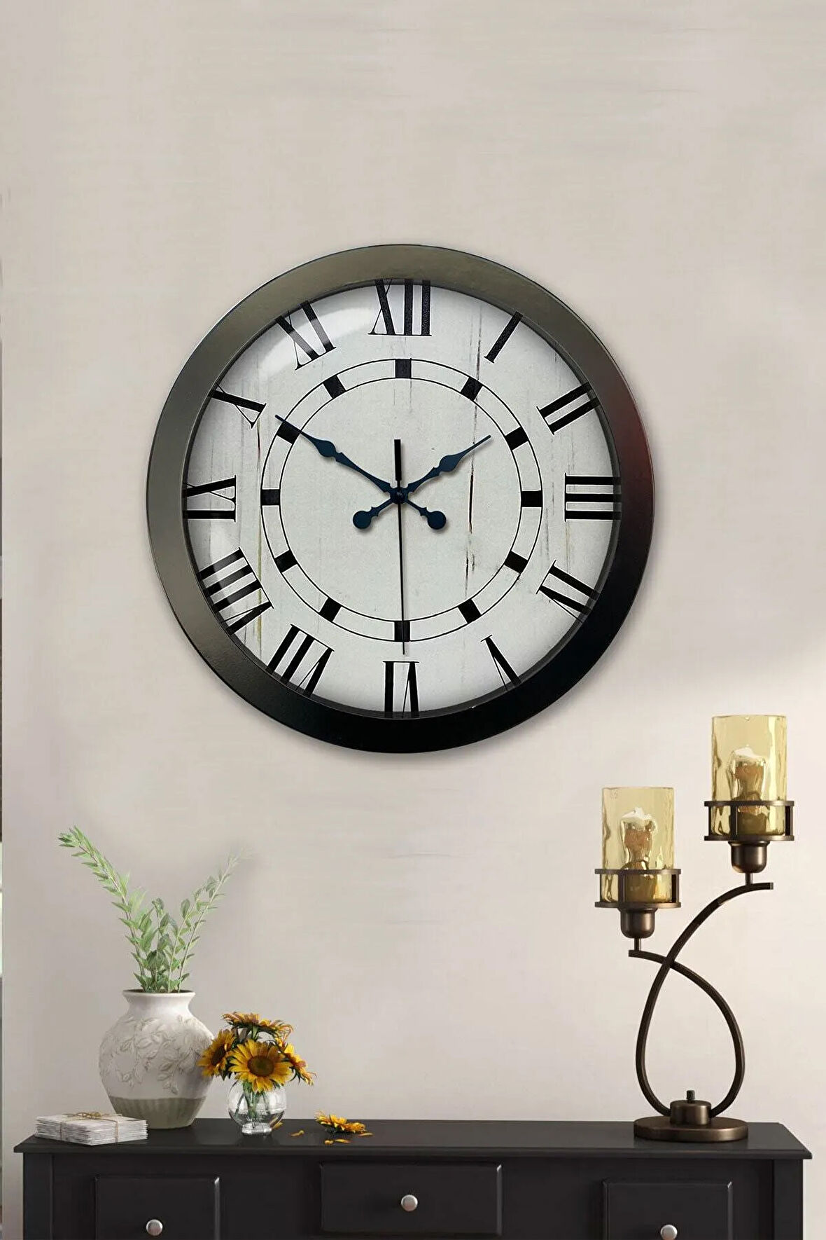 36 Cm Siyah Metal Klasik Roma Duvar Saati