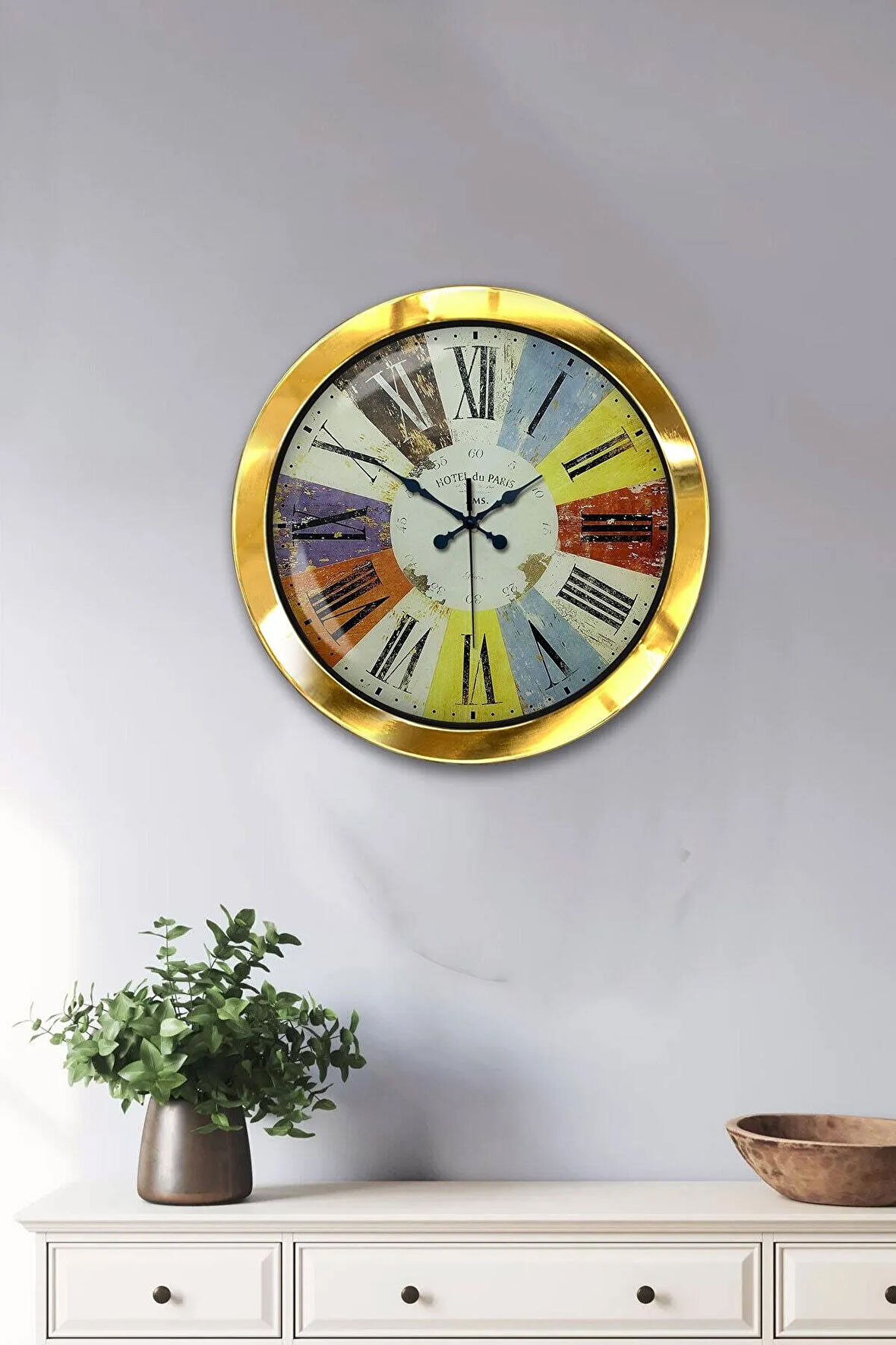 Hediyelik 36 Cm Gold Metal Rengarenk Duvar Saati