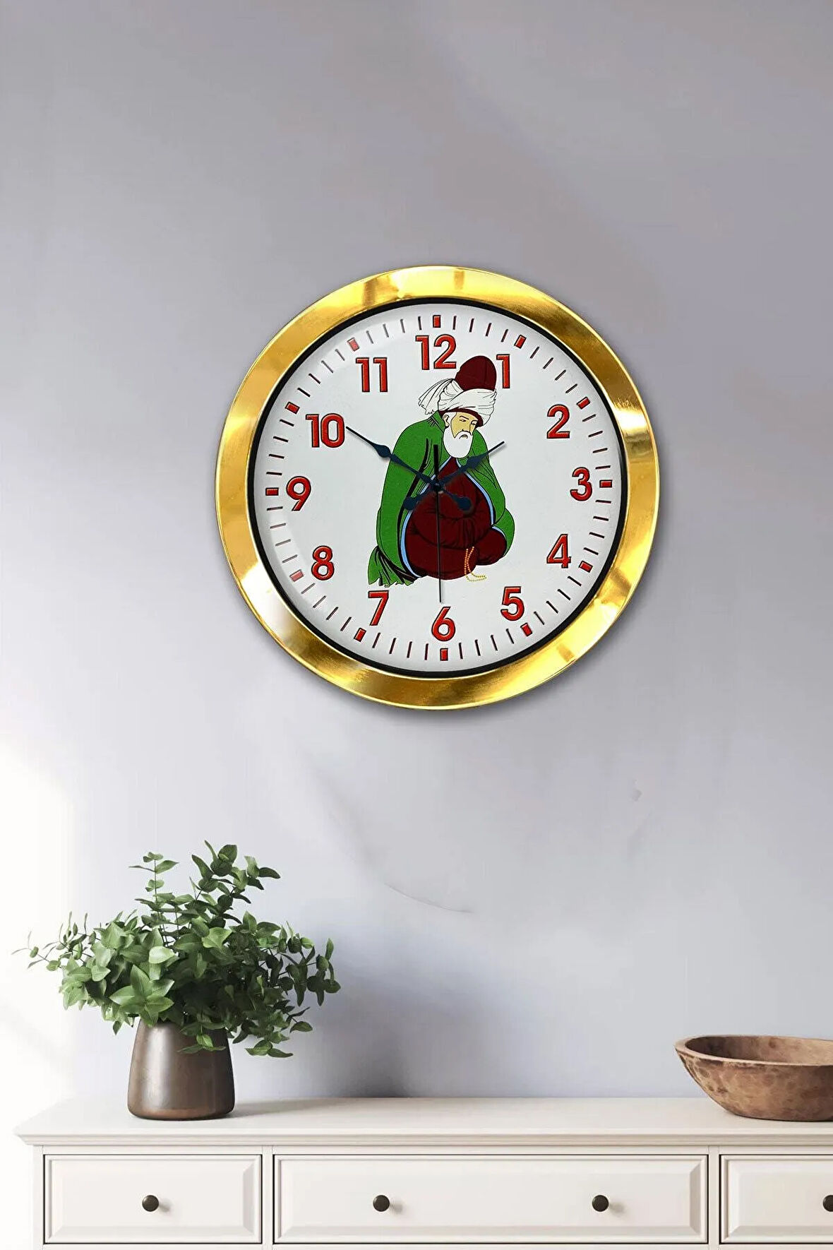 Hediyelik 36 Cm Gold Metal Mevlana Duvar Saati