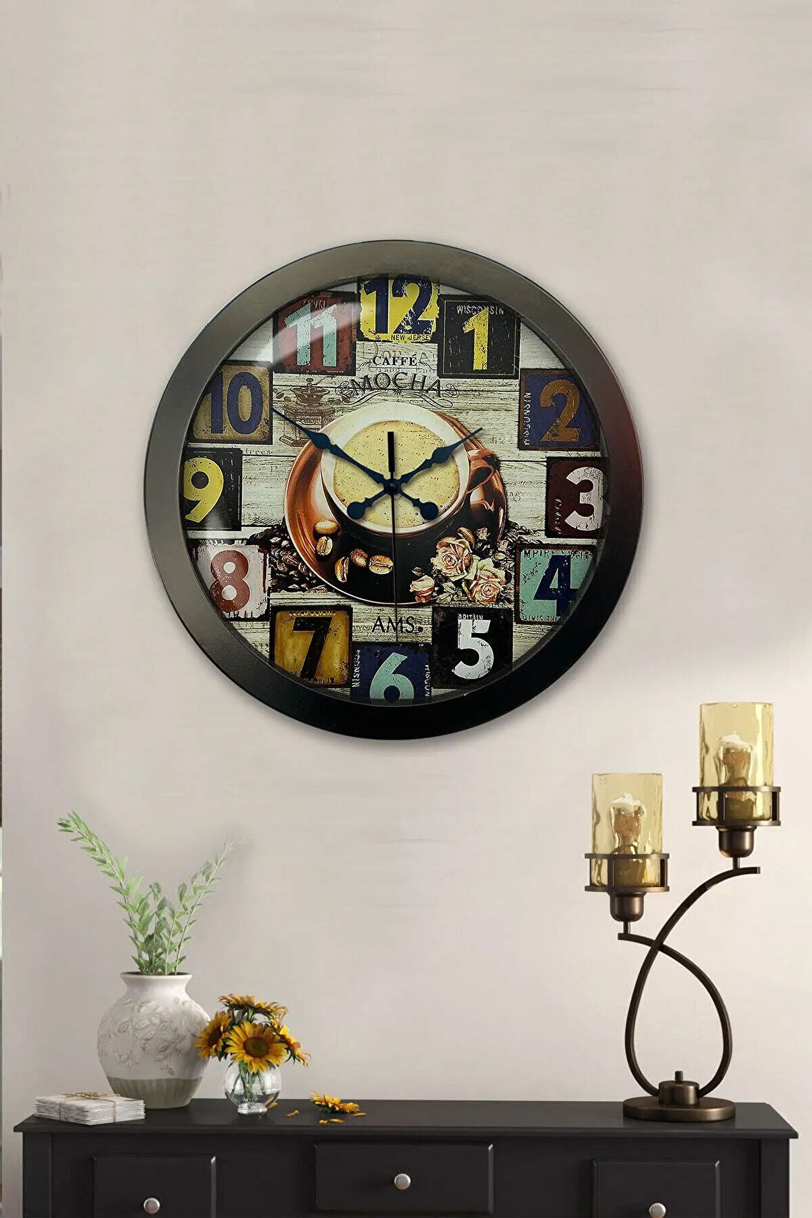 Hediyelik 36 Cm Siyah Metal Kahve Duvar Saati