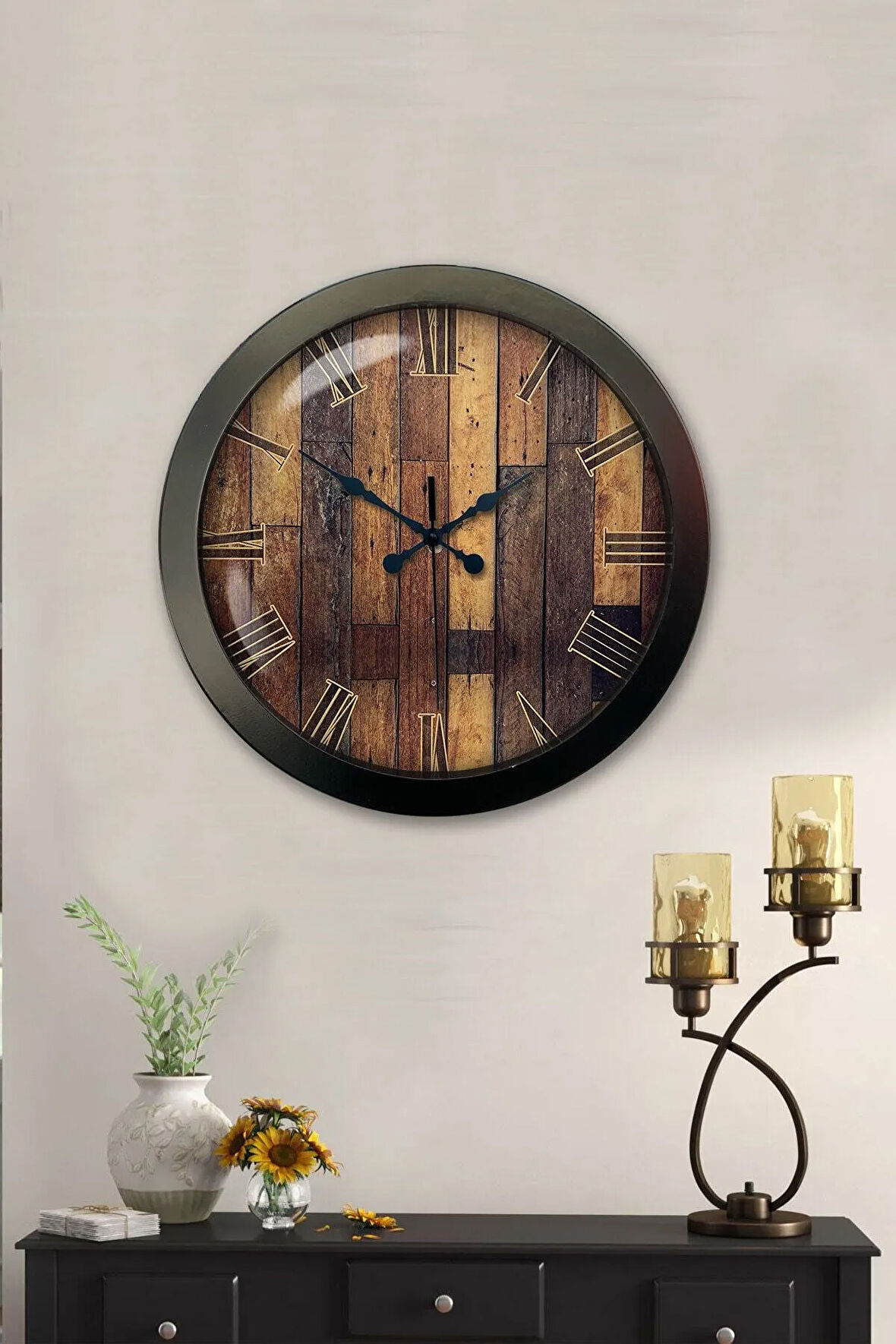 Hediyelik 36 Cm Siyah Metal Doğal Duvar Saati