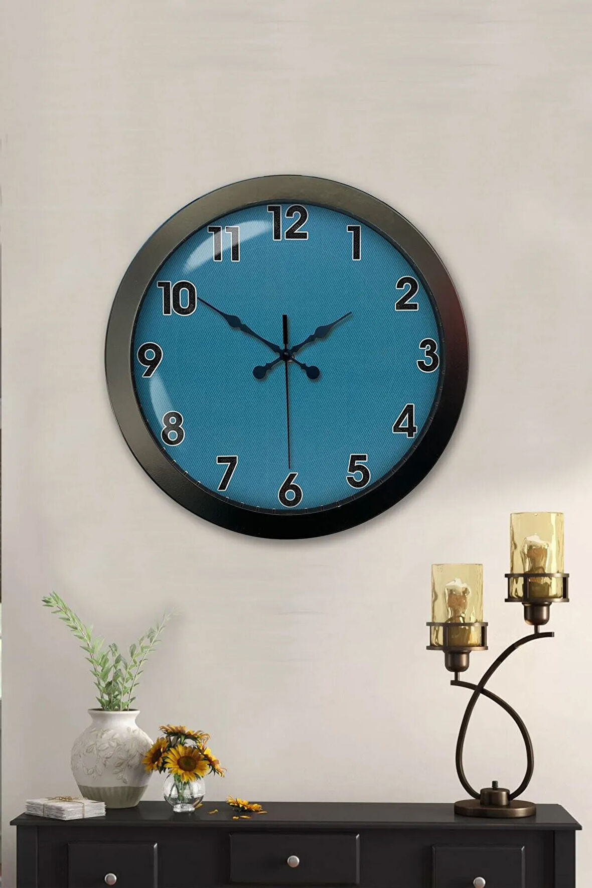 Hediyelik 36 Cm Siyah Metal Mavi Duvar Saati