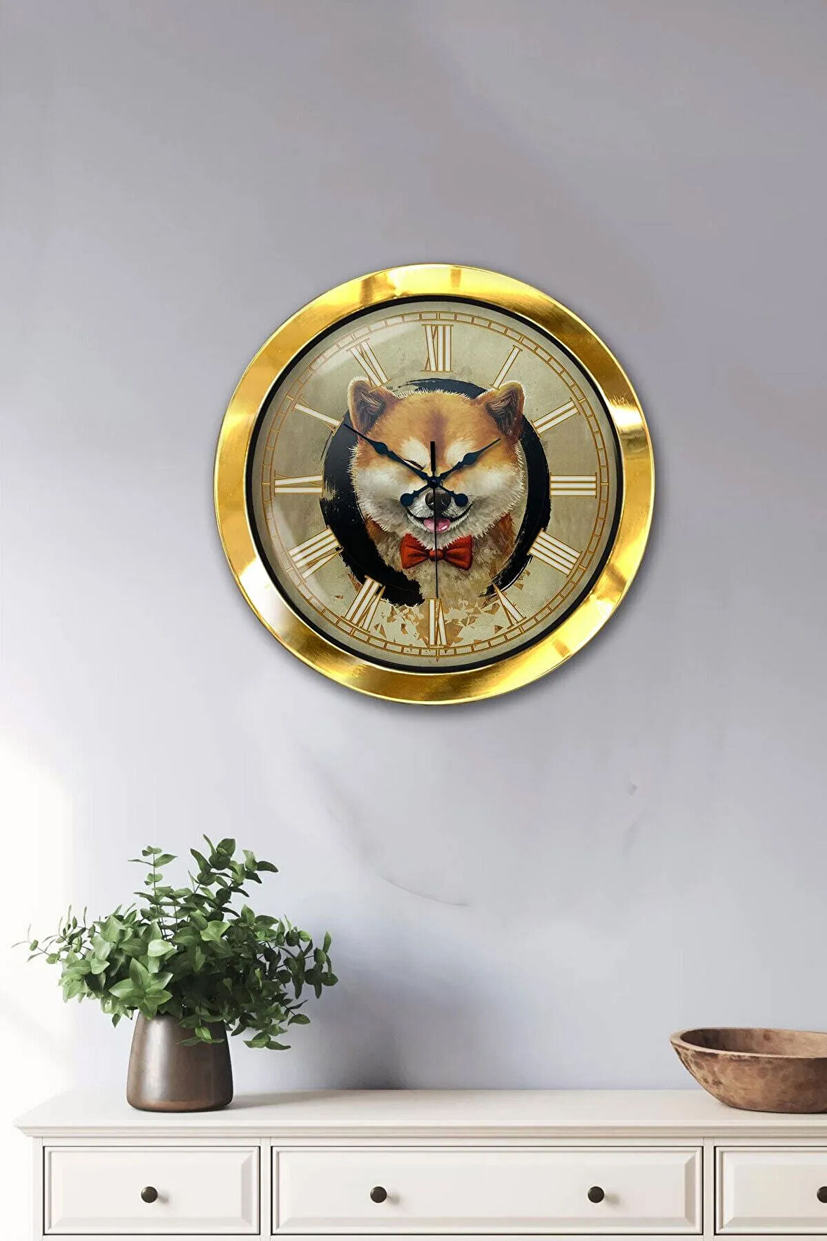 Hediyelik 36 Cm Gold Metal Kurt Duvar Saati