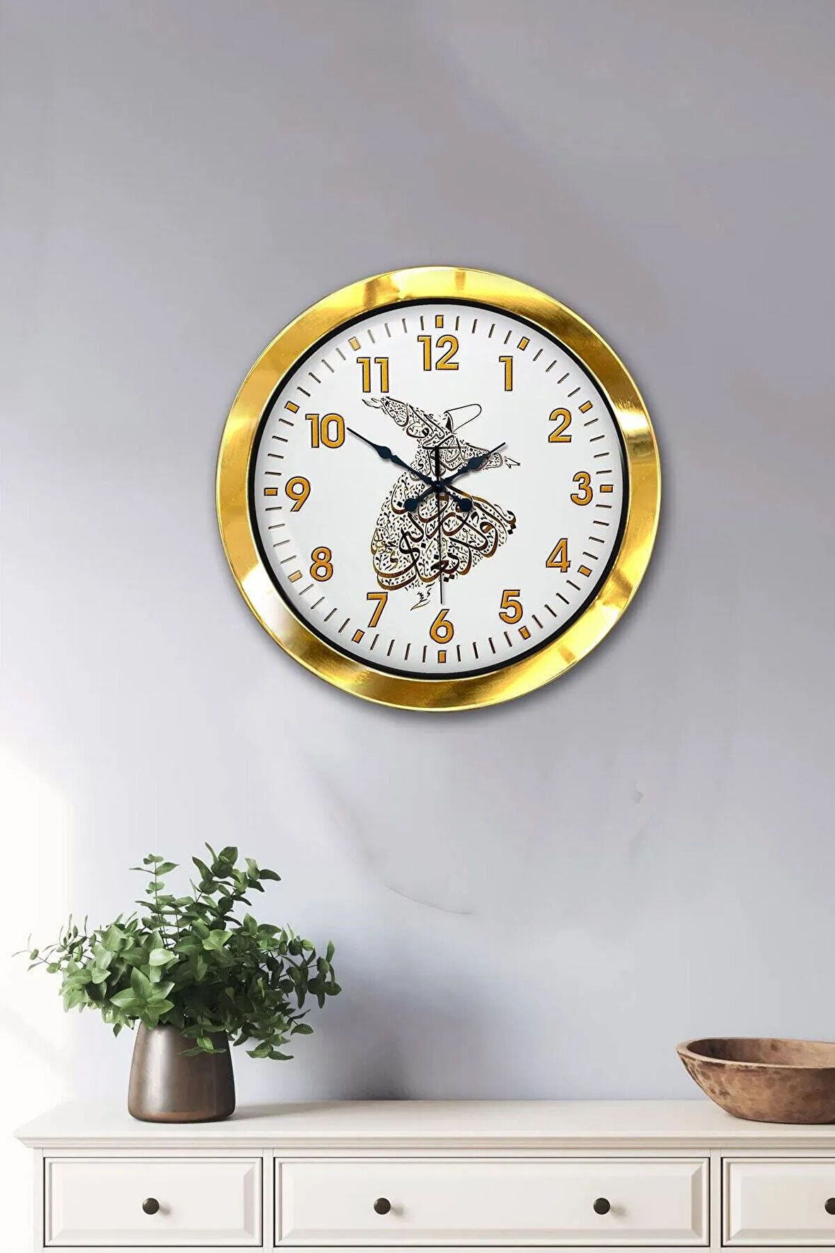 Hediyelik 36 Cm Gold Metal Mevlana Duvar Saati