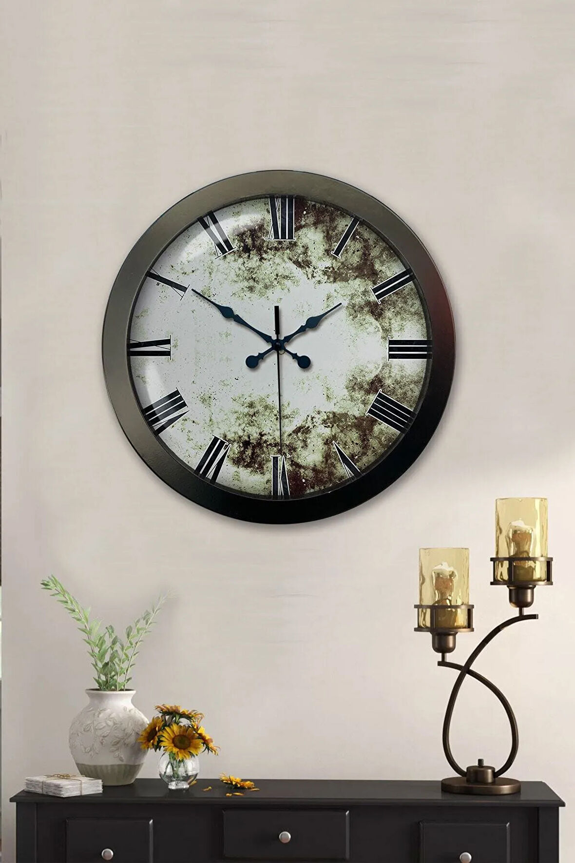 36 Cm Siyah Metal Eskitme Romen Duvar Saati