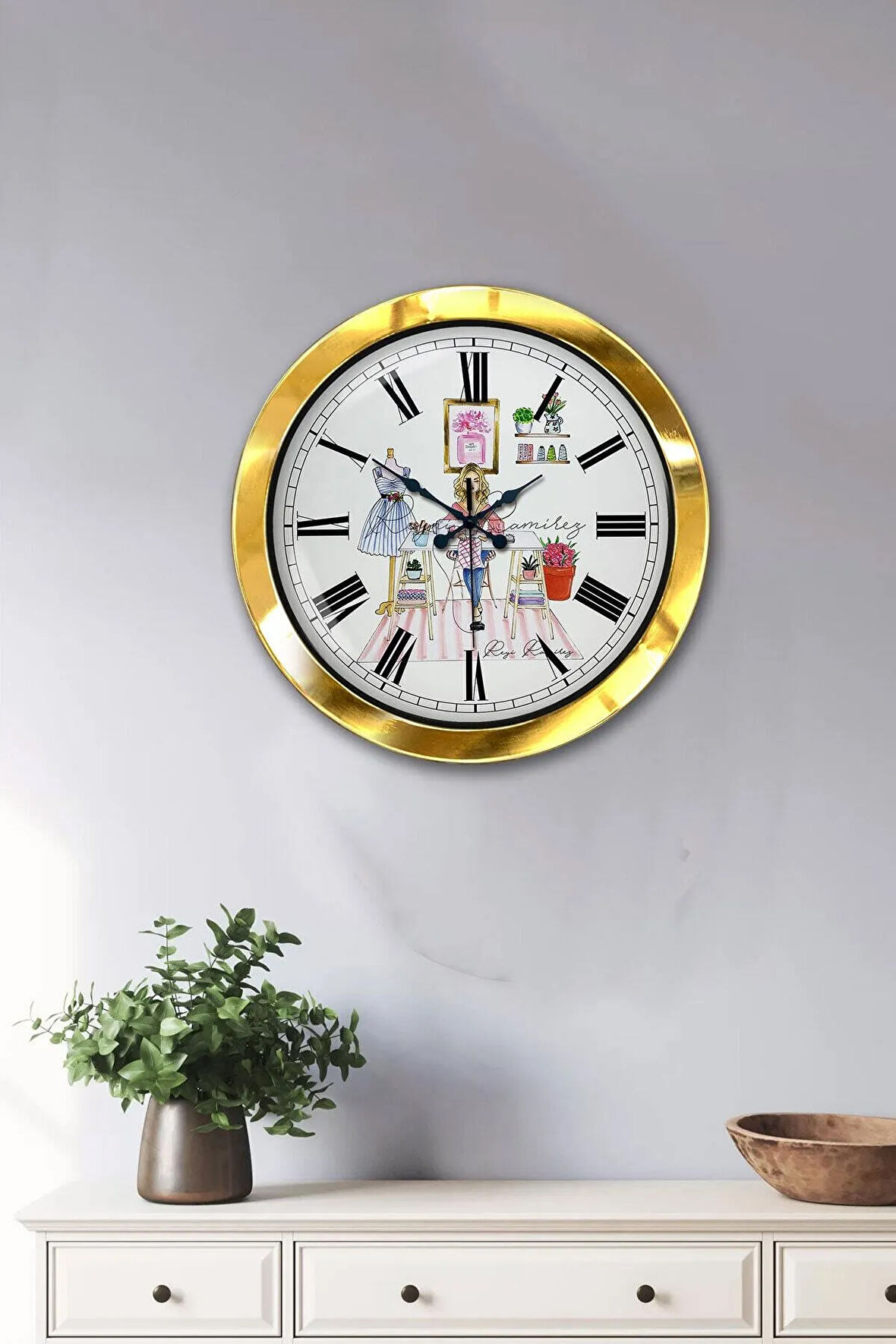 Hediyelik 36 Cm Gold Metal Terzi Duvar Saati