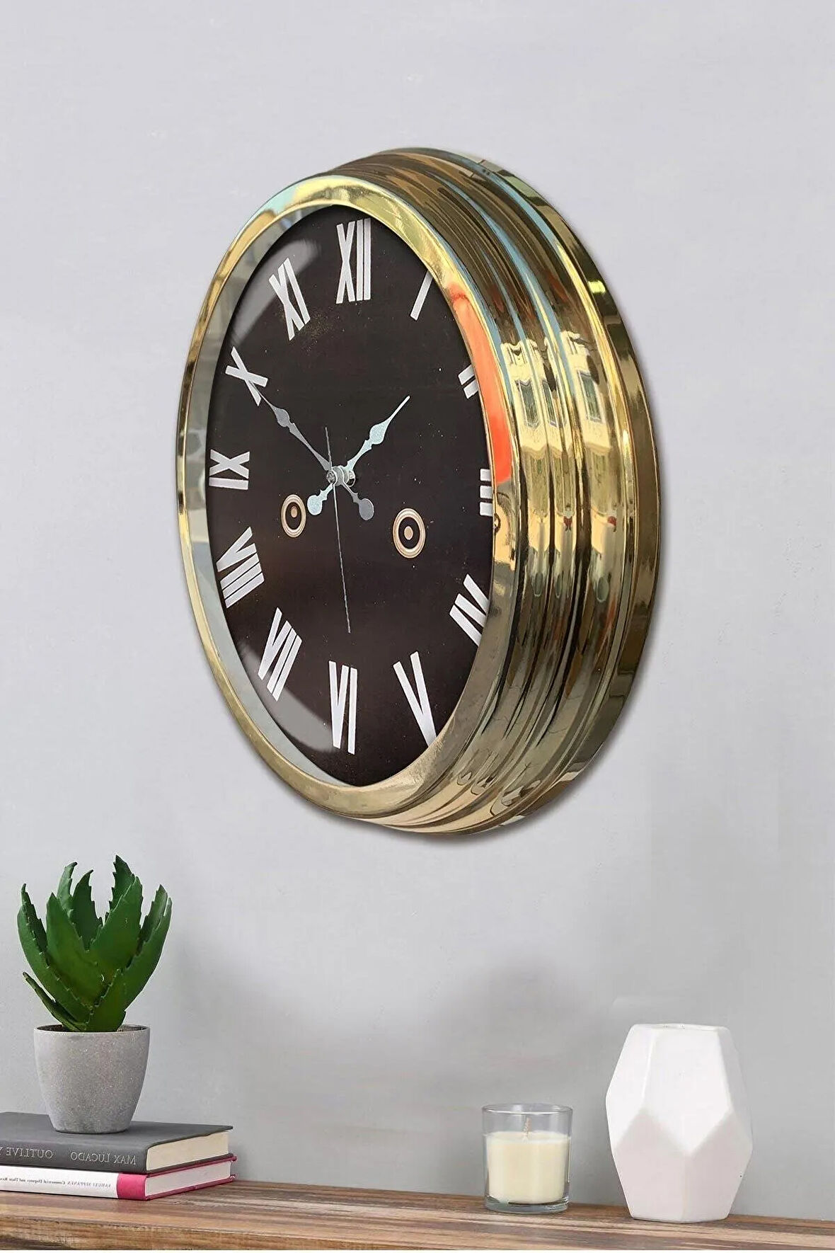 Hediyelik Duvar Saati 40 Cm Metal Gold Renk Black Modeli