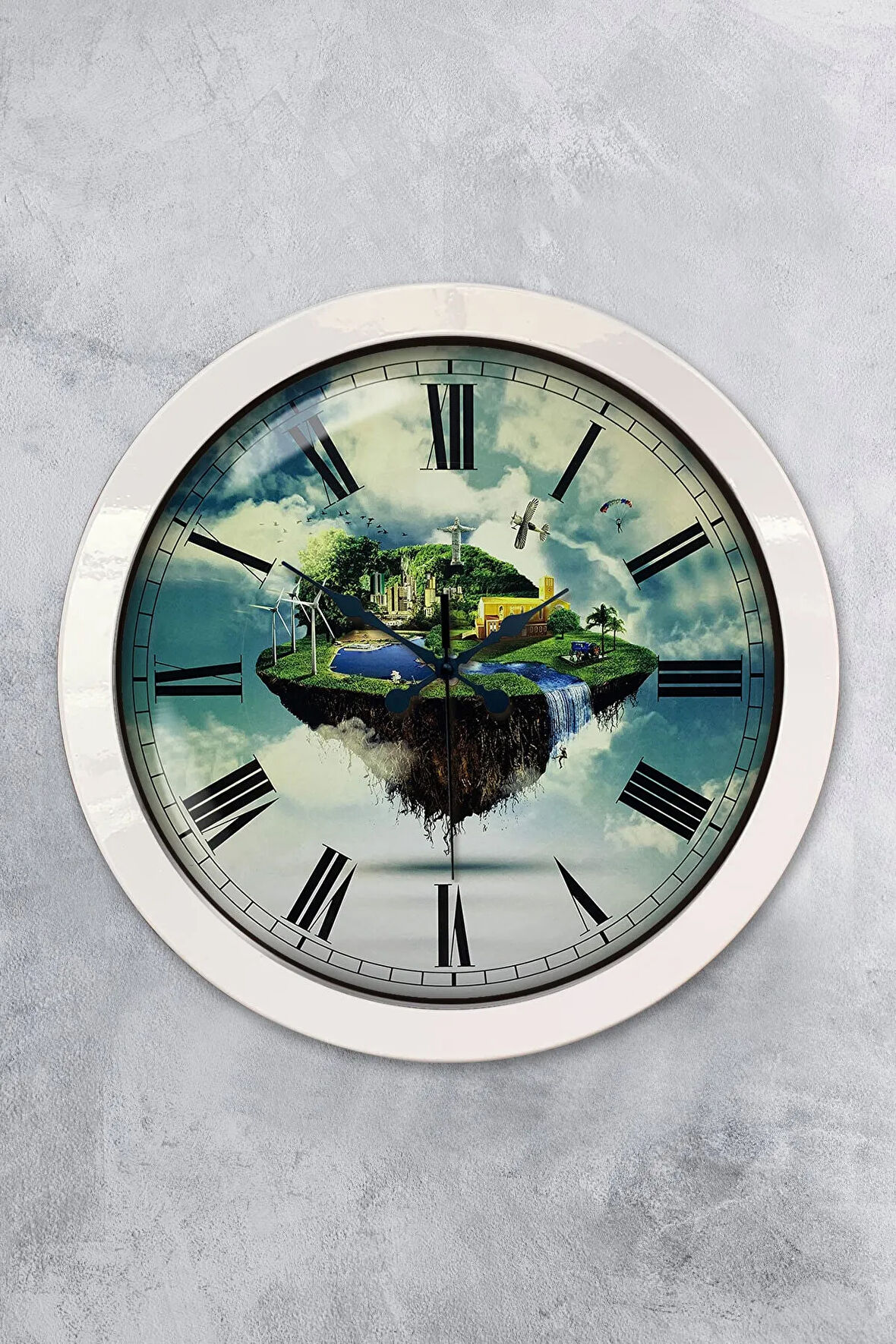 36 Cm Beyaz Metal Yeşil Doğa Duvar Saati