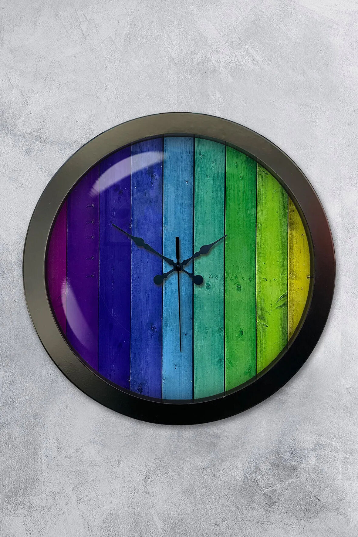 Hediyelik 36 Cm Siyah Metal Gökkuşağı Duvar Saati