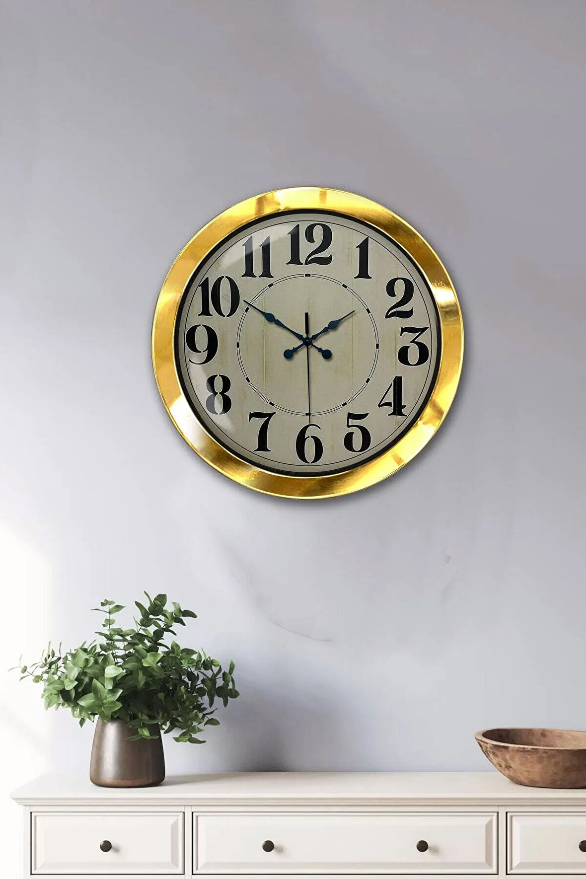 Hediyelik 36 Cm Gold Metal Retro Duvar Saati