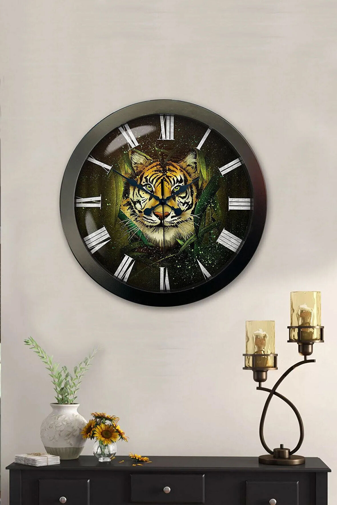 36 Cm Siyah Metal Hayvanlar Alemi Duvar Saati