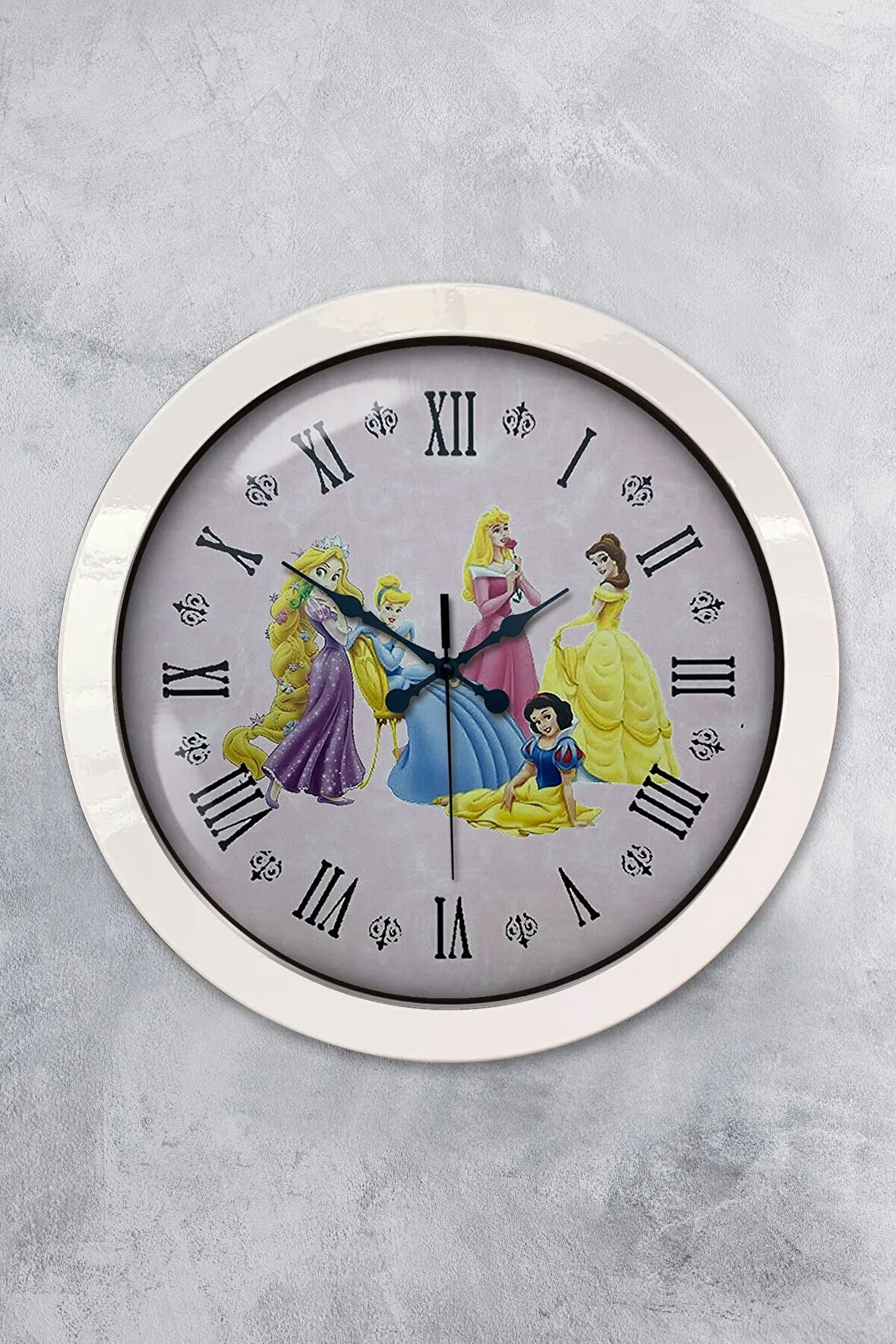 36 Cm Beyaz Metal Sinderalla Çocuk Duvar Saati