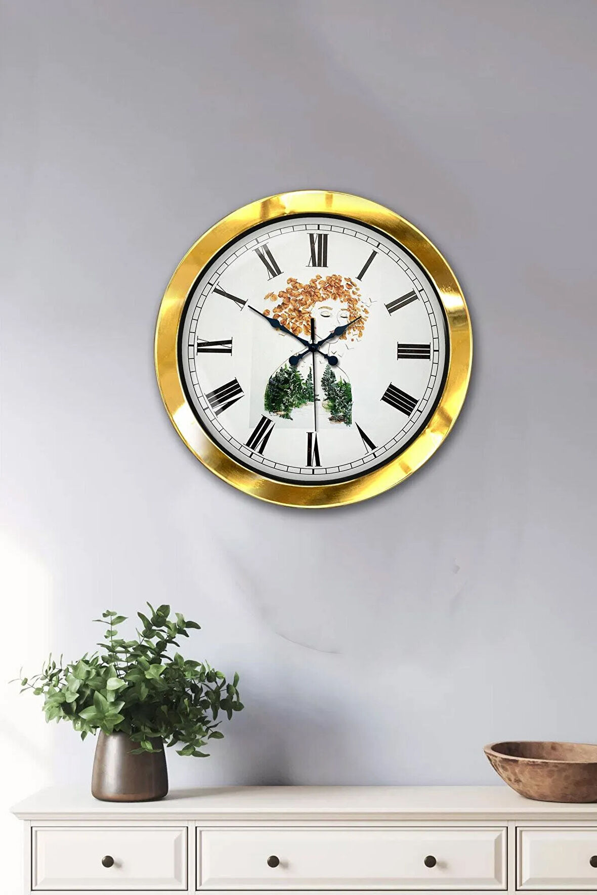 Hediyelik 36 Cm Gold Metal Nesnel Duvar Saati