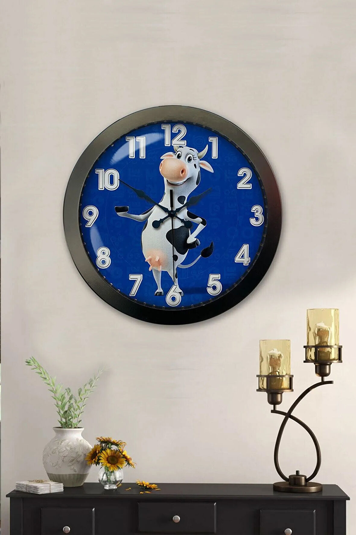 Hediyelik 36 Cm Siyah Metal Inek Duvar Saati