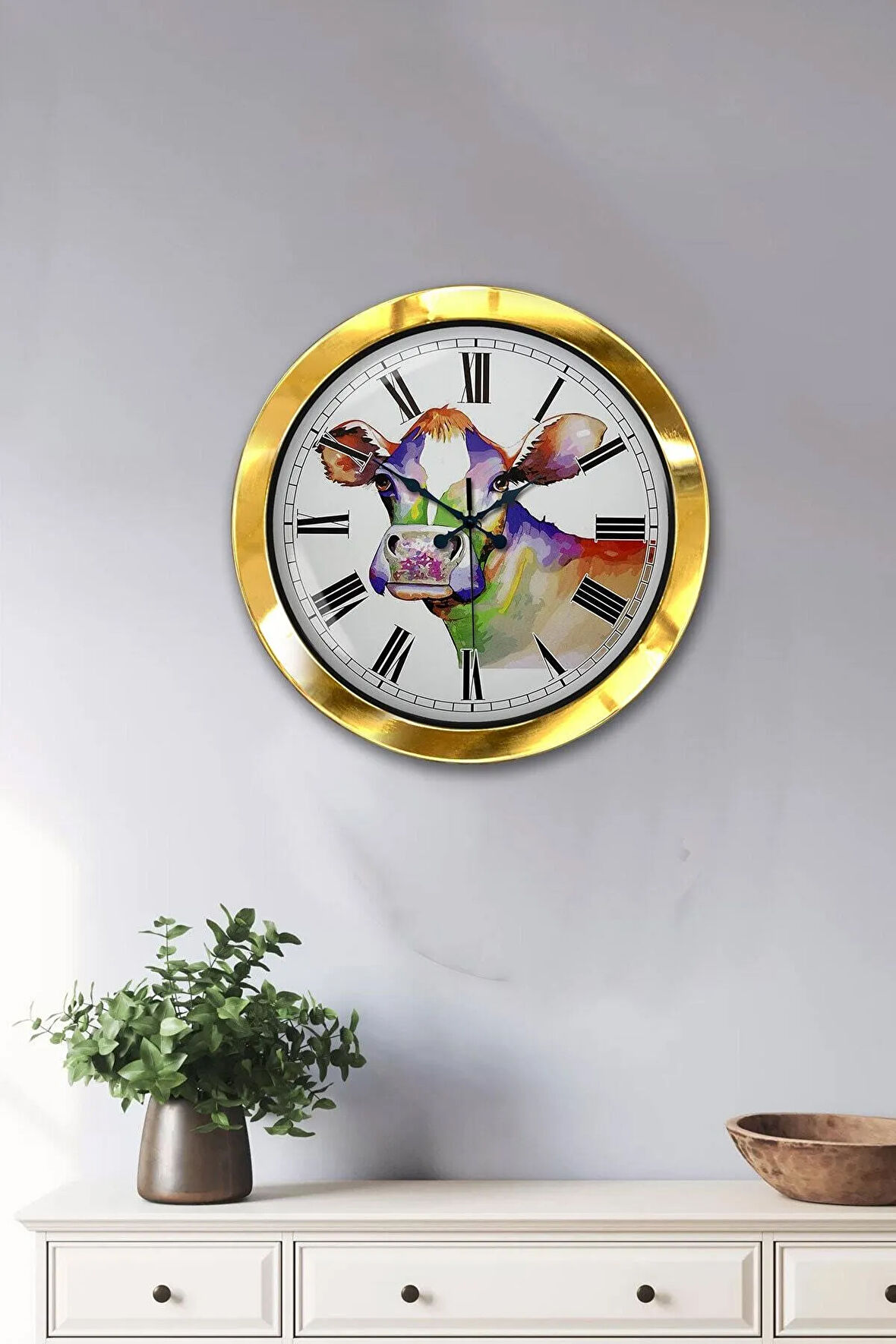 Hediyelik 36 Cm Gold Metal Inek Duvar Saati