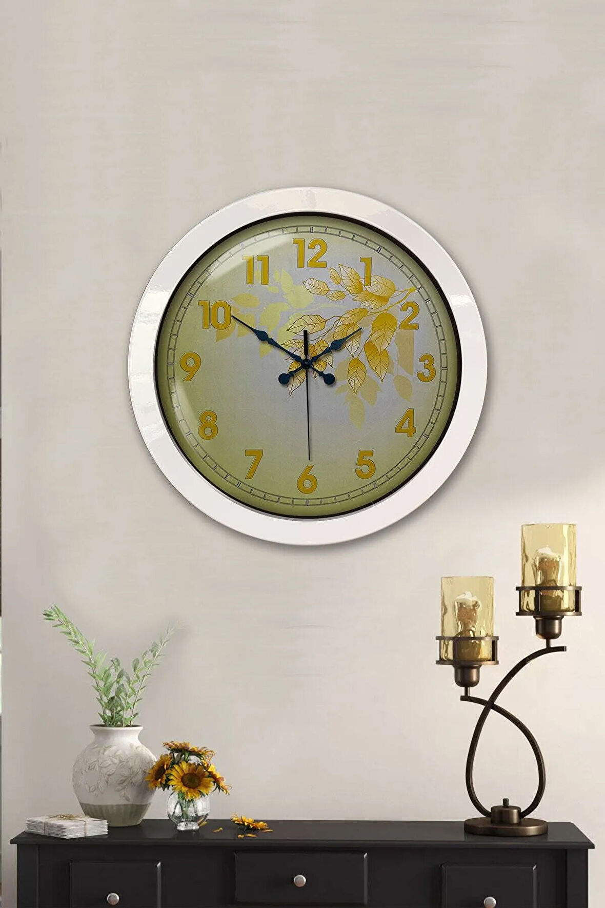 Hediyelik 36 Cm Beyaz Metal Yellow Duvar Saati