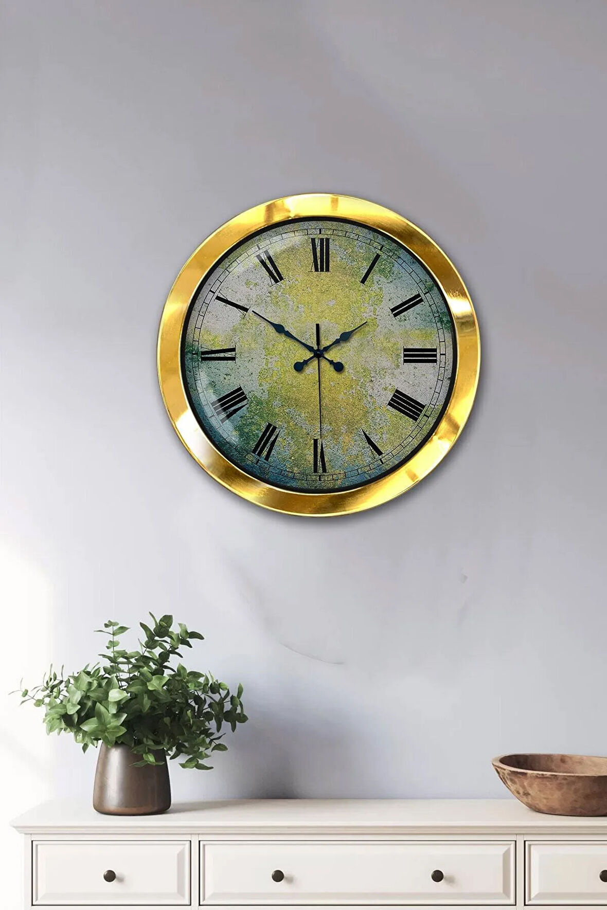 Hediyelik 36 Cm Gold Metal Modern Duvar Saati