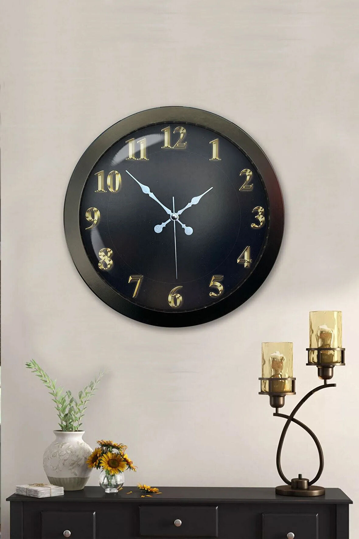 Hediyelik 36 Cm Siyah Metal Siyah Klasik Gold Duvar Saati