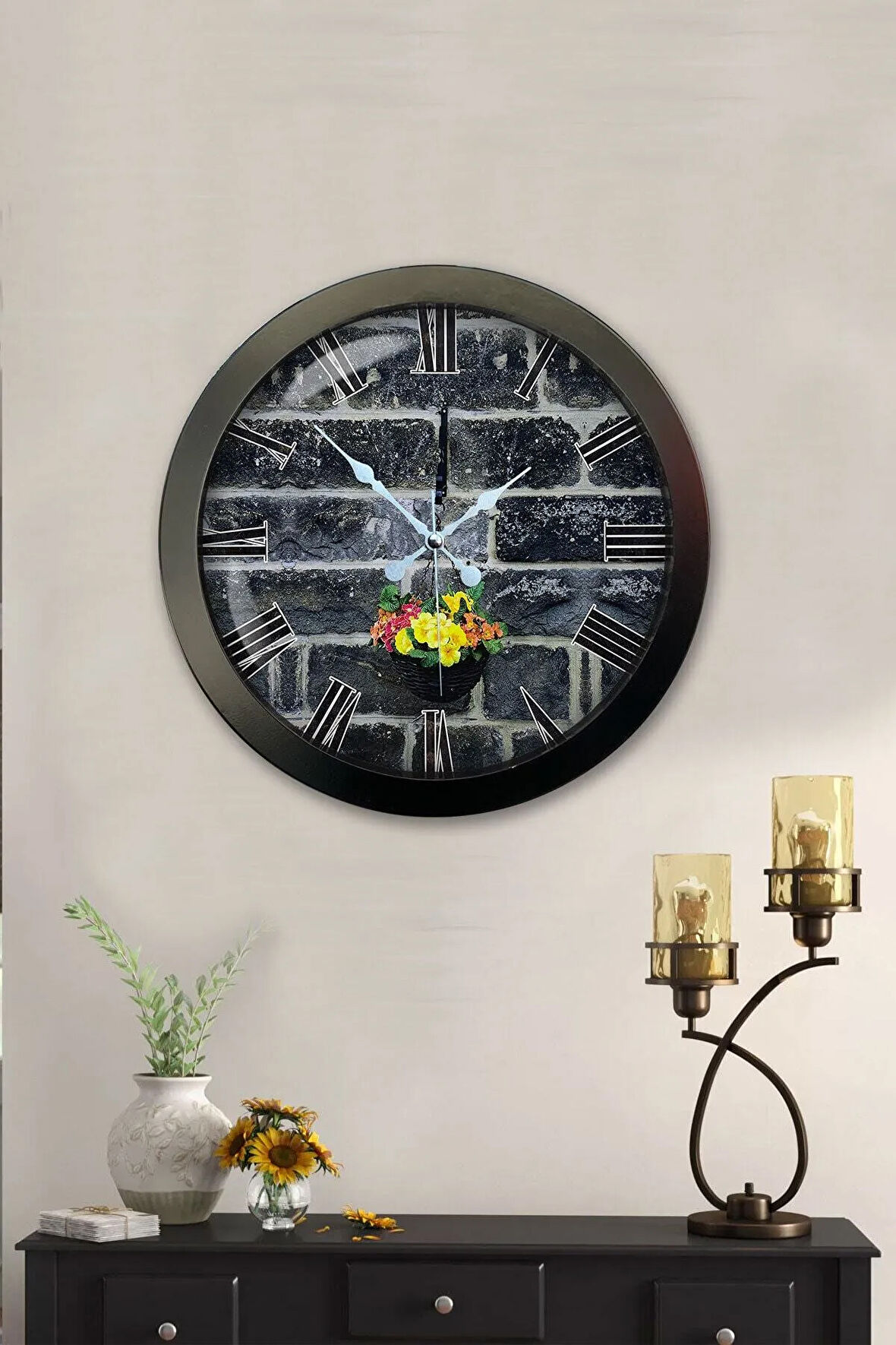 36 Cm Siyah Metal Taş Yapı Duvar Saati