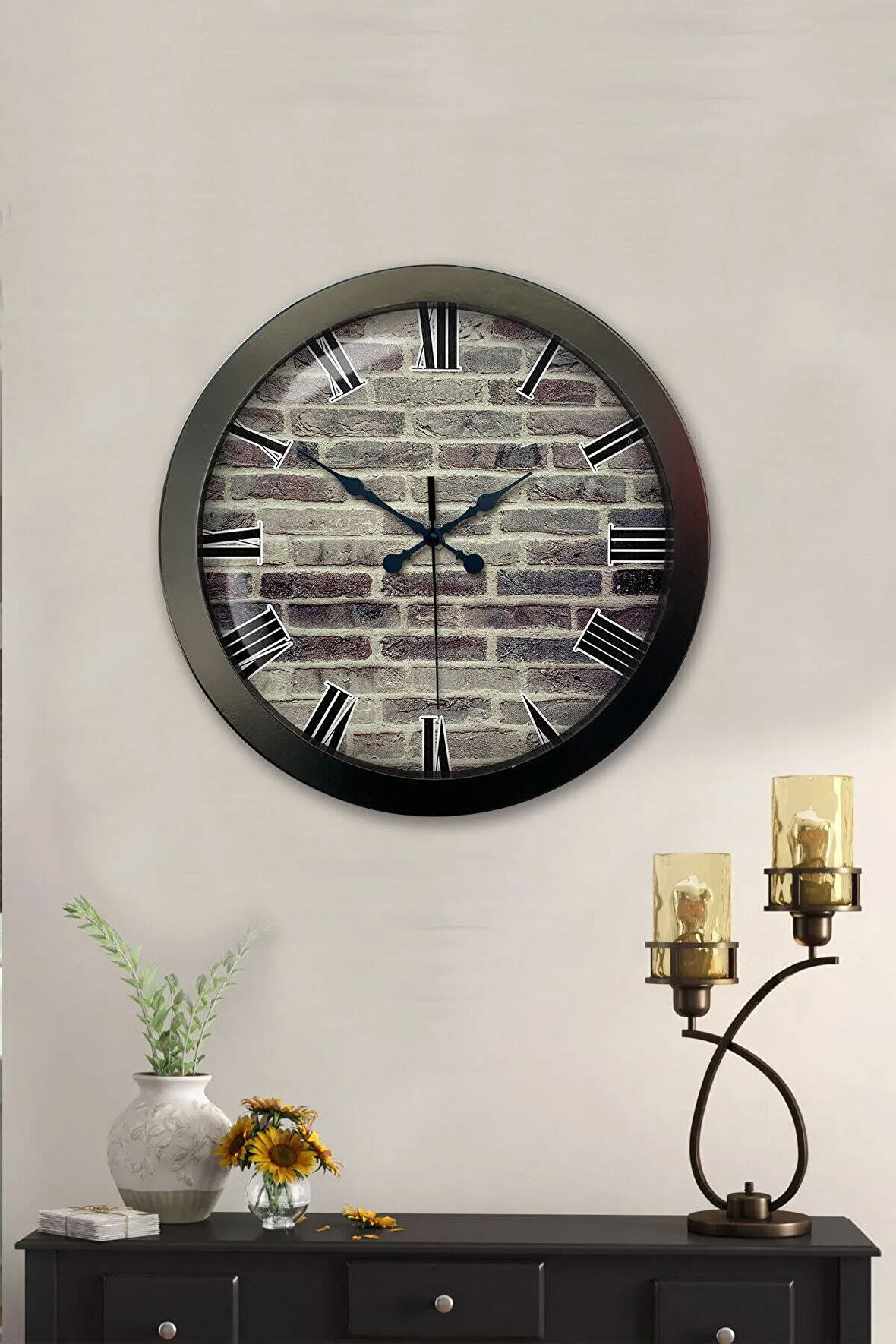 36 Cm Siyah Metal Taş Duvar Duvar Saati