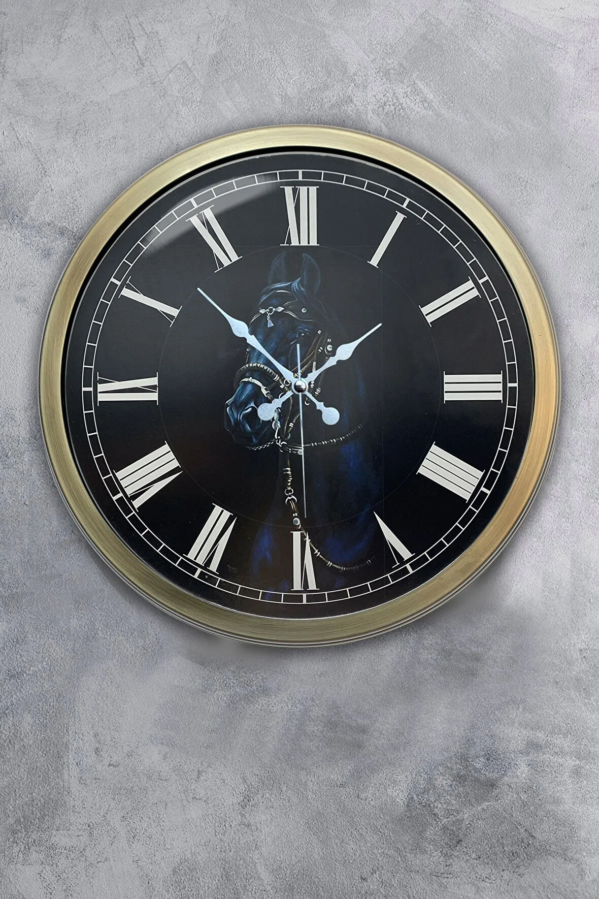 40 Cm Eskitme Metal Horse Duvar Saati