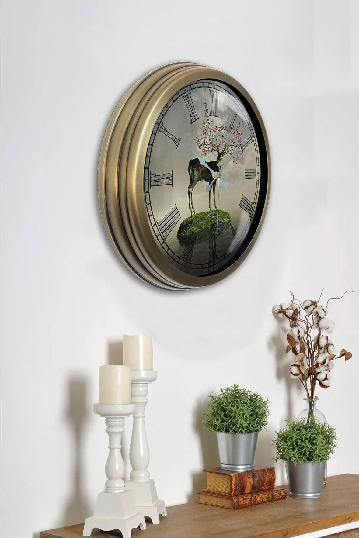 40 Cm Eskitme Metal Doğal Yaşam Duvar Saati