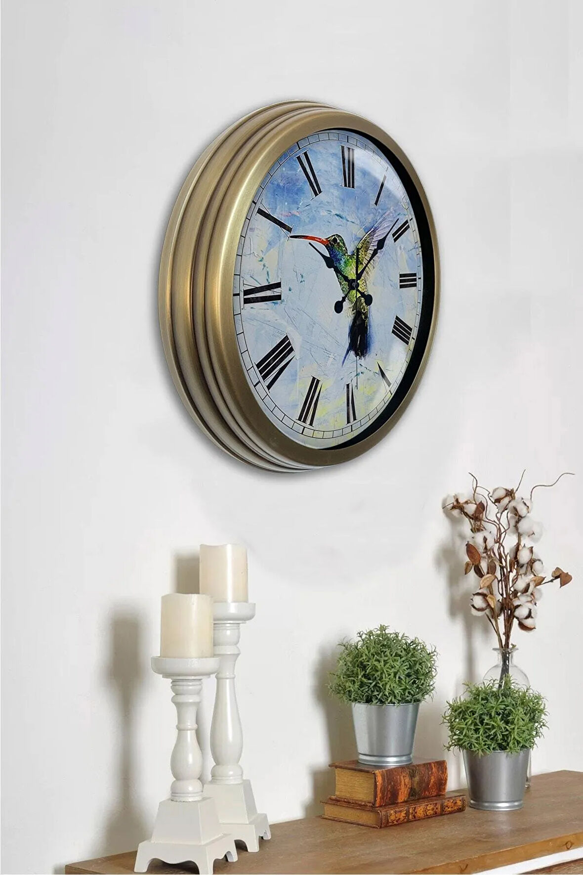 Hediyelik 40 Cm Eskitme Metal Sanatsal Duvar Saati