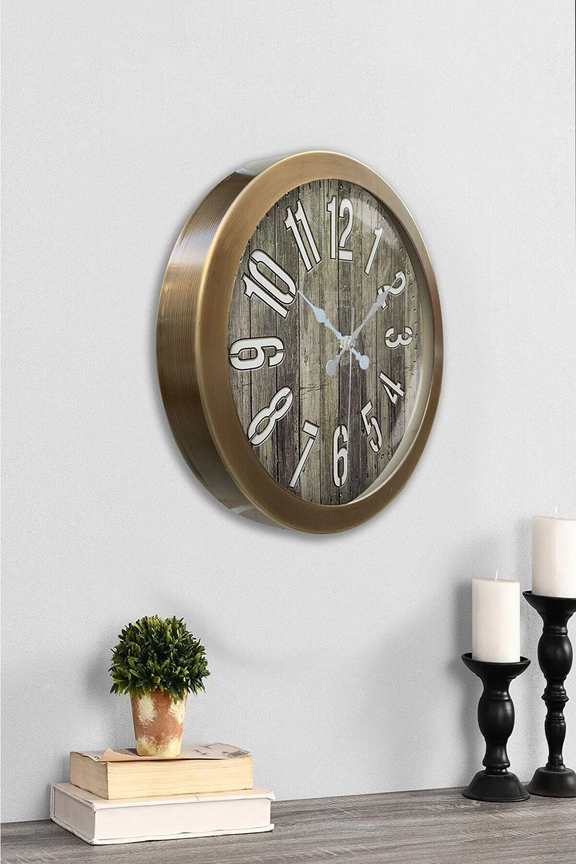 Hediyelik 36 cm Eskitme Metal Eskitme Duvar Saati