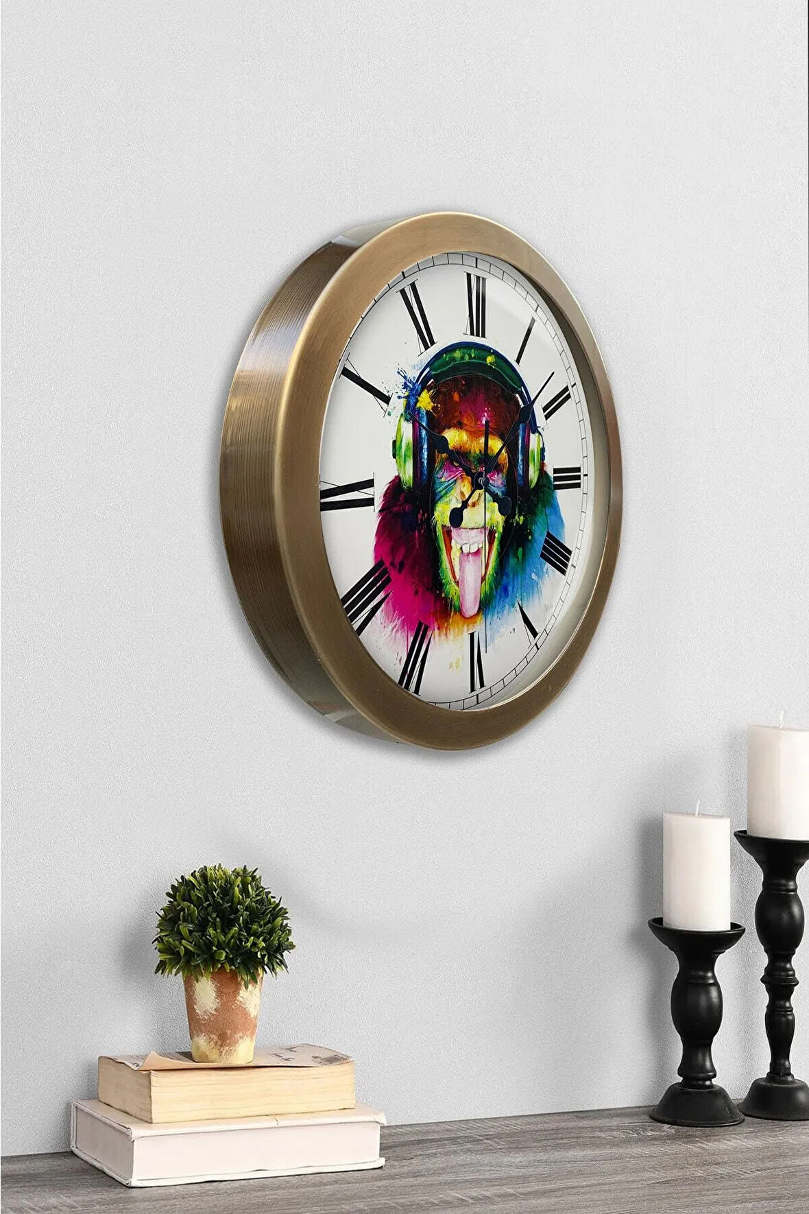 Hediyelik 36 Cm Eskitme Metal Maymun Duvar Saati