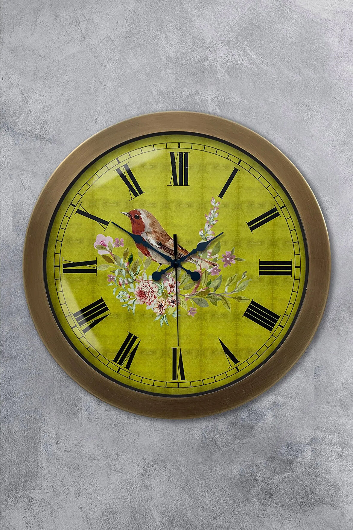 Hediyelik 36 Cm Eskitme Metal Kuş Duvar Saati