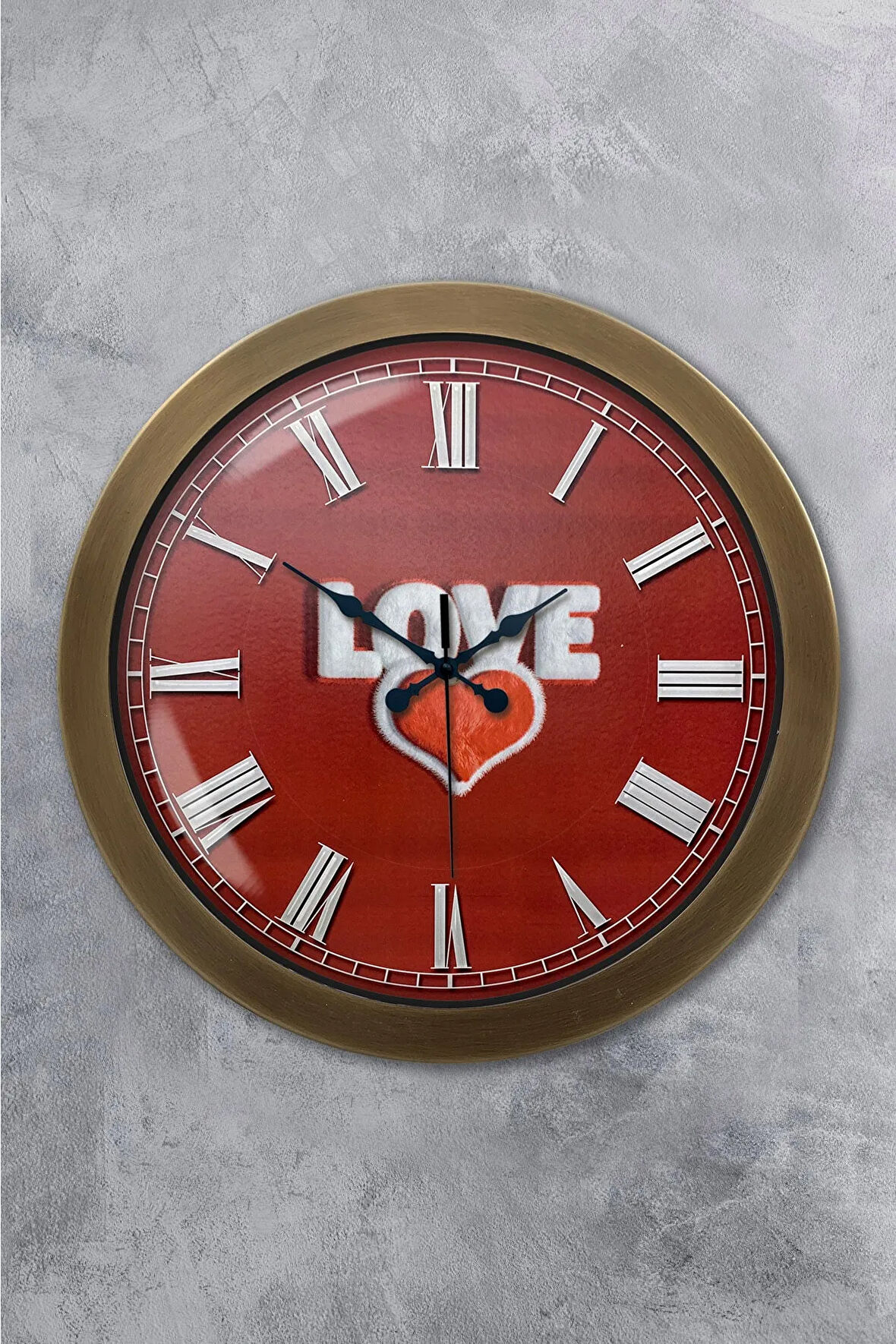 Hediyelik 36 cm Eskitme Metal Love Duvar Saati