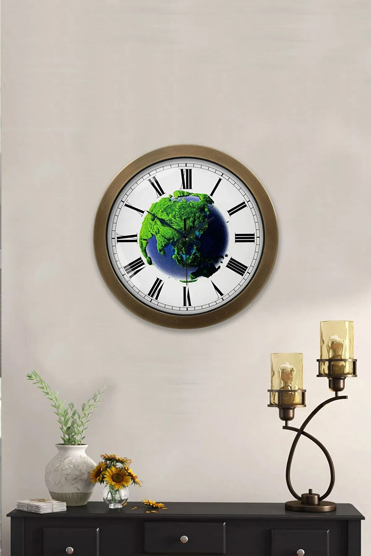 Hediyelik 36 Cm Eskitme Metal Doğal Duvar Saati