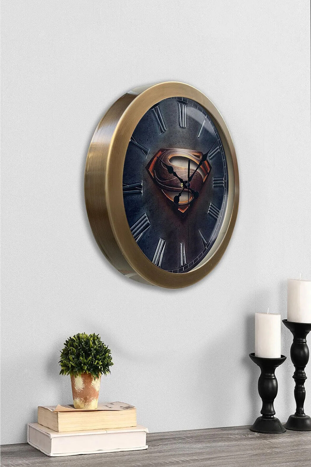 Hediyelik 36 Cm Eskitme Metal Süperman Duvar Saati