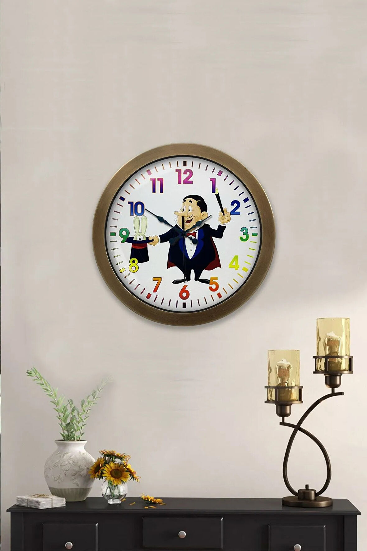 Hediyelik 36 Cm Eskitme Metal Sihirbaz Duvar Saati