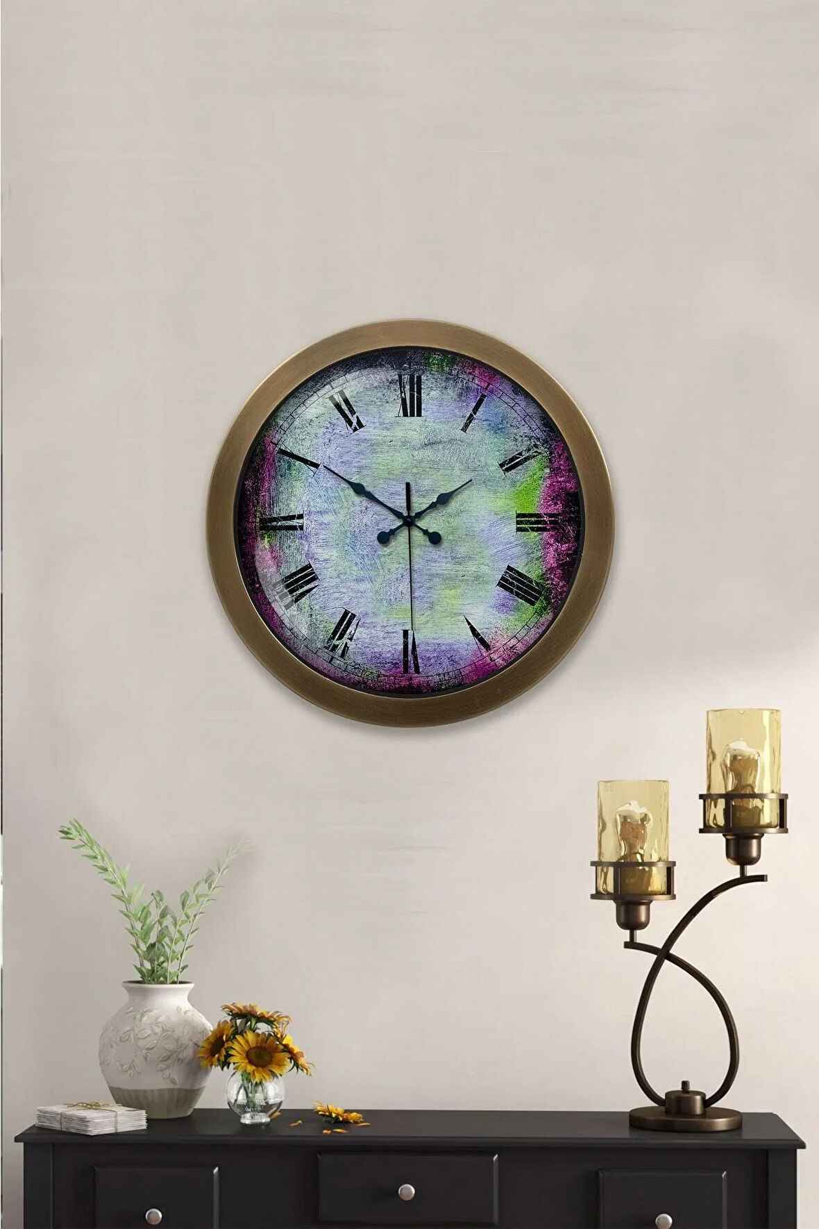 Eskitme Metal Sanatsal Duvar Saati 36 cm