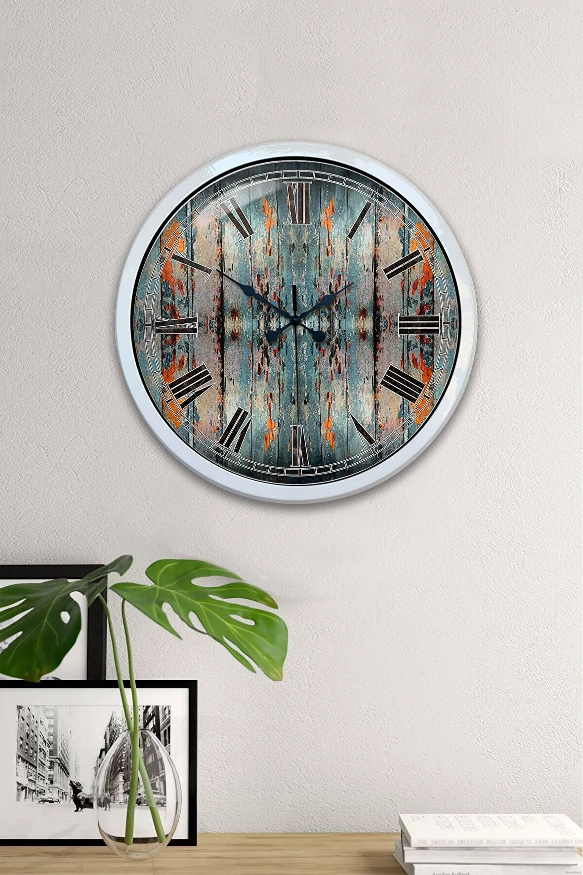 Hediyelik 40 Cm Beyaz Metal Alacalı Duvar Saati