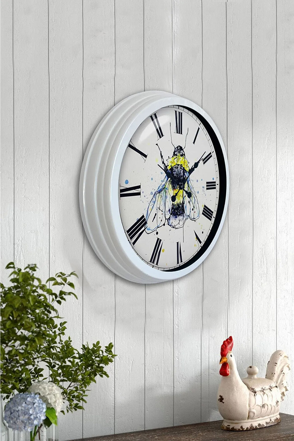 Hediyelik 40 Cm Beyaz Metal Arı Duvar Saati