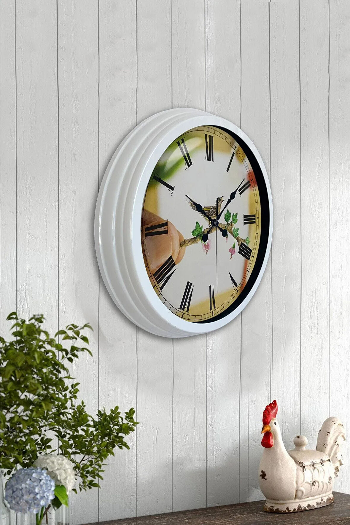 Hediyelik 40 Cm Beyaz Metal Bird Duvar Saati